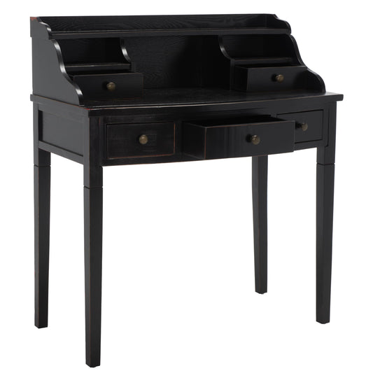 SAFAVIEH Furniture - Landon 5-Drawer Writing Desk - Black - Solid Wood - Classic Hutch Design - Ideal for Home Office, Living Room, Den, 36.2"W x 19.1"D x 40.5"H (AMH6516B)