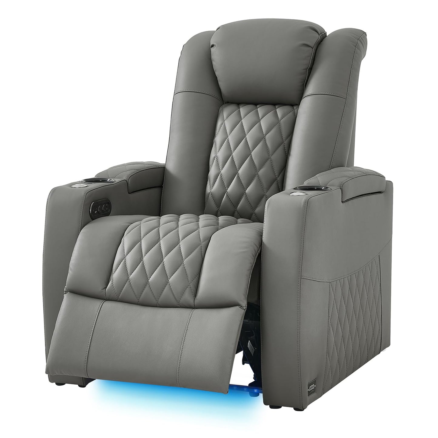 comfiroom Top Grain Leather Home Theater Seating, Classic Series Game Seats Movie Recliner Theater Chairs Recliner Sofa with Type-C Charger Bedroom Sofa Chair for Living Room (Grey, Row of 1)