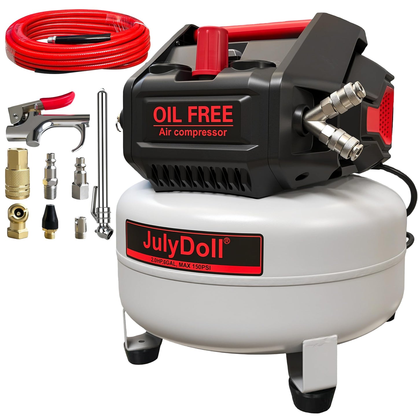 6 Gallon Pancake Air Compressor, 2.0 HP, Max 150 PSI, Oil-Free Motor, Portable Air Compressor for Garage, Workshop, Tire Inflation