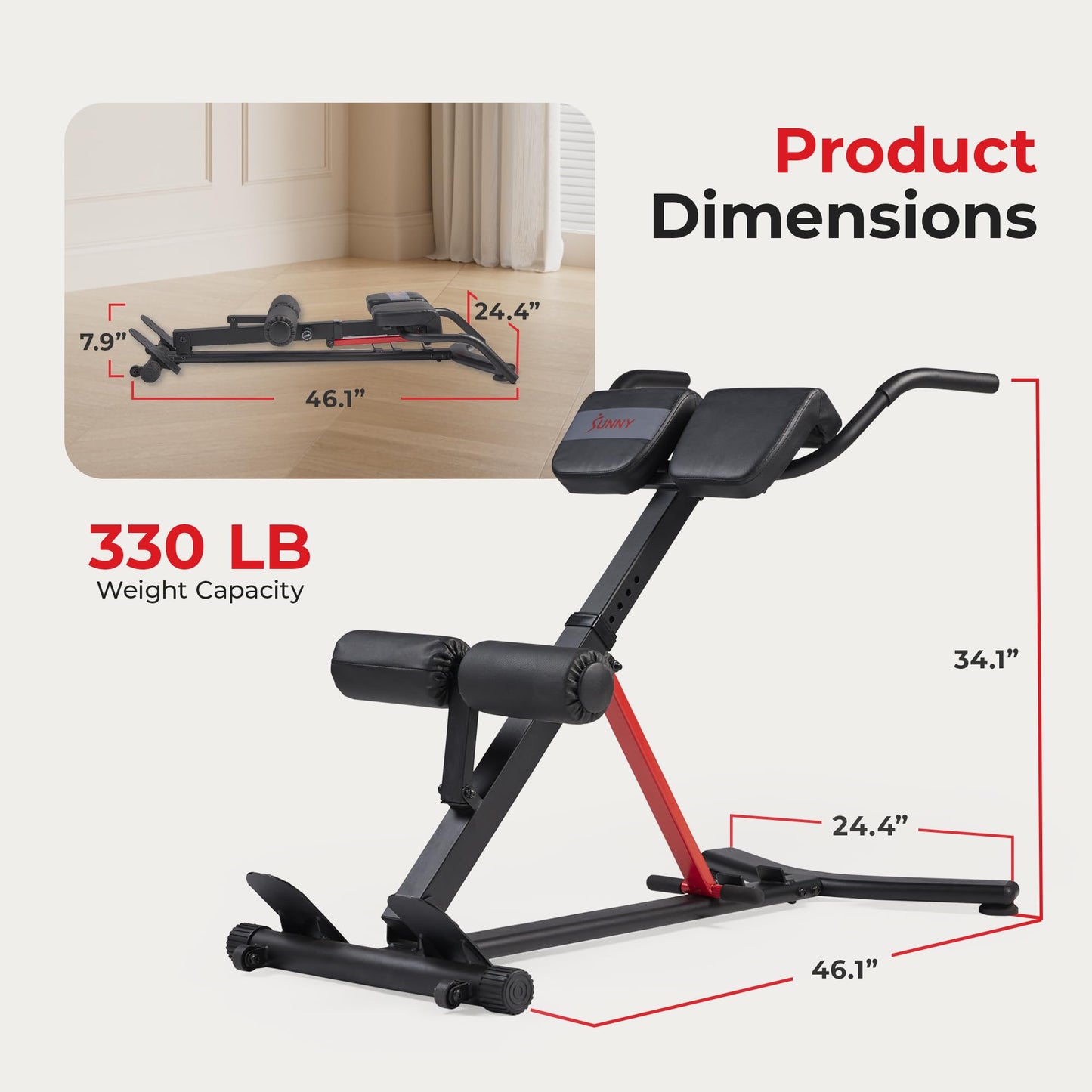 Sunny Health & Fitness Hyperextension Roman Chair with Dip Station - SF-BH620062, Black