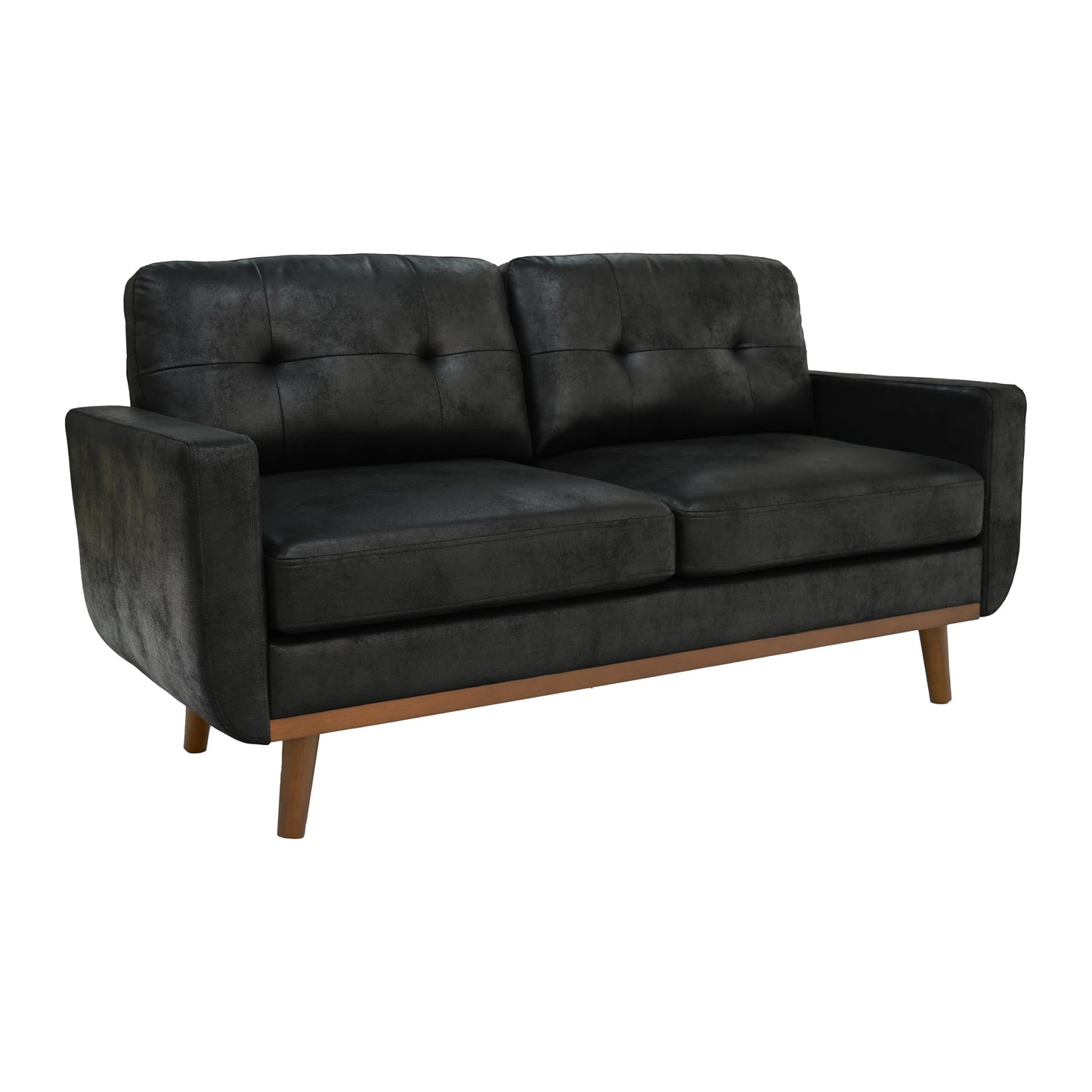 Eafurn Mid-Century Modern Loveseat Sofa Couch, 65” Small PU Leather Couch with Solid Wood Legs & Tufted Backrest, 2-Seater Faux Leather Settee for Living Room, Apartment, Office