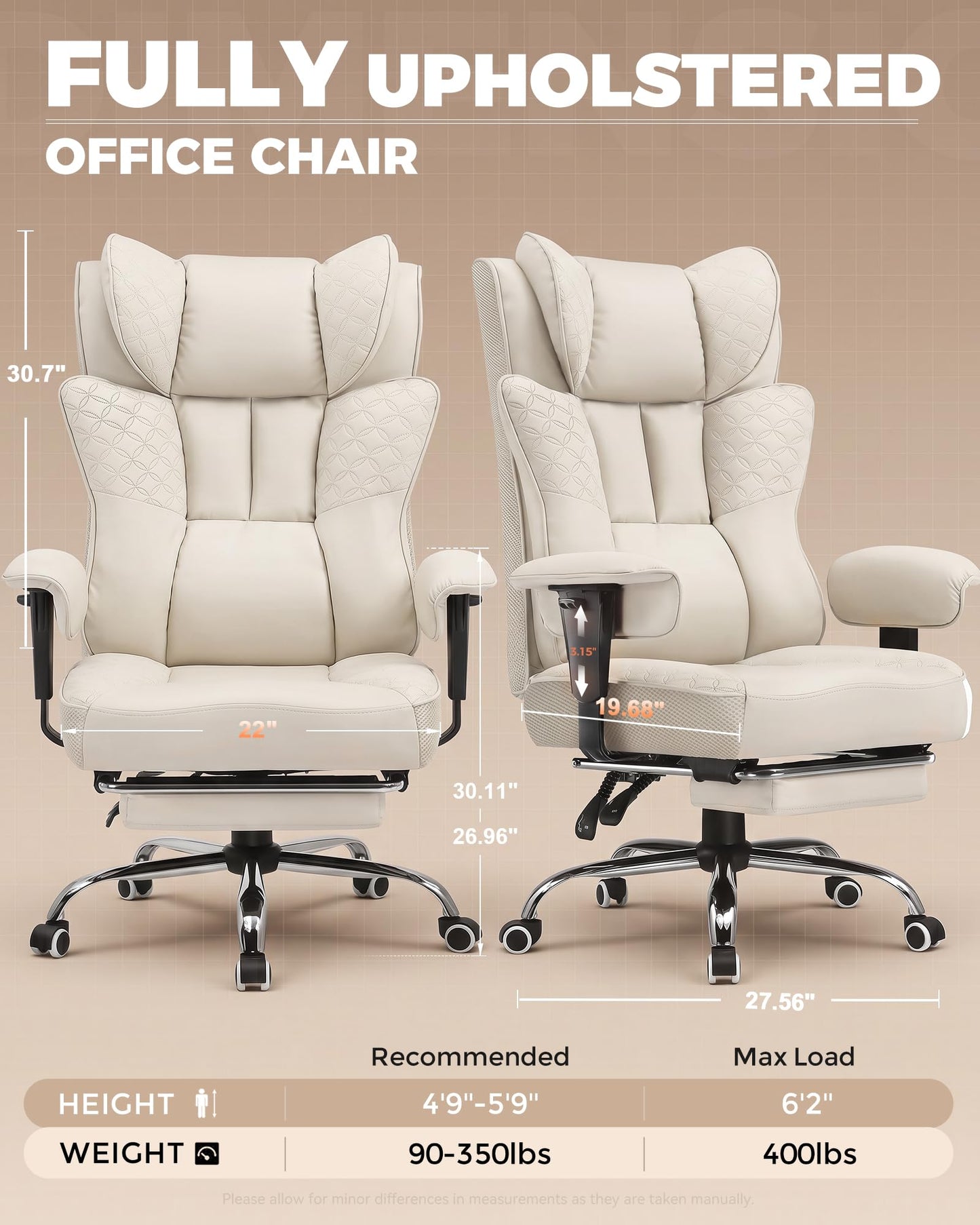 GTPLAYER Big and Tall Office Chair, Wide Ergonomic Gaming Chair with Deluxe Embossing Designed Leather with Foot Rest,150°Reclining Adjustable Soft Armrests Pocket Spring Back Support and Pillow