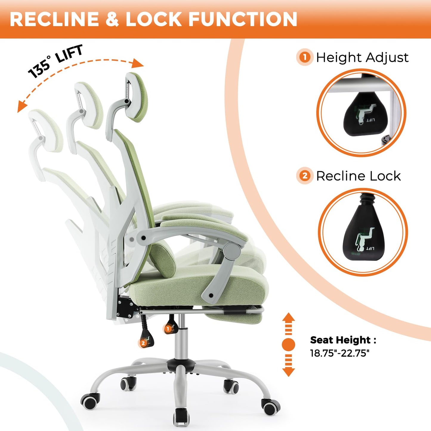 Sweetcrispy Office Computer Desk Chair Set of 2, Ergonomic High-Back Mesh Rolling Work Swivel Chairs with Wheels, Comfortable Lumbar Support, Comfy Arms for Home, Bedroom, Study, Student, Green