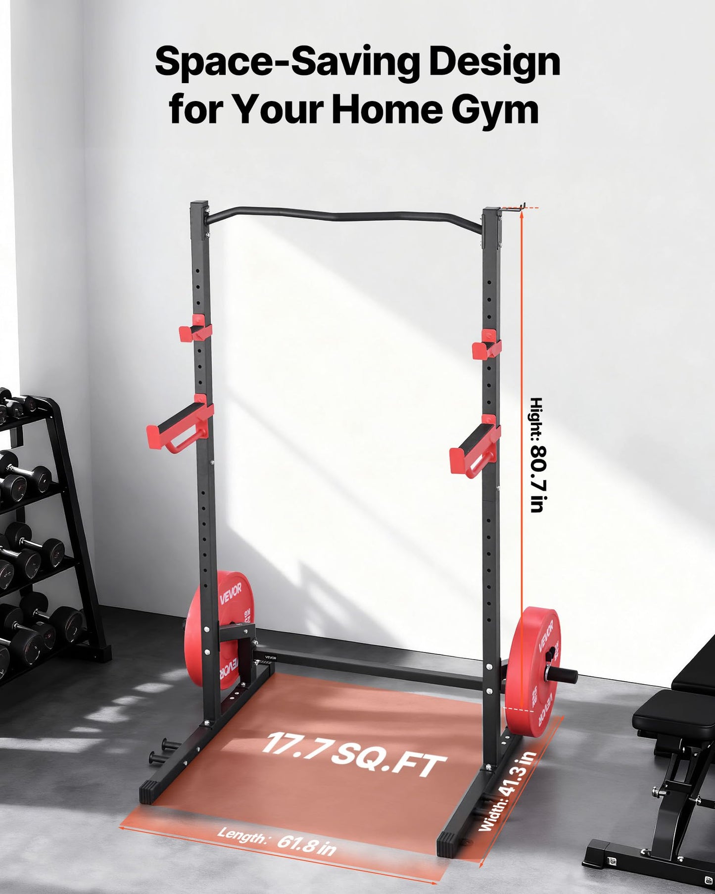 VEVOR Power Cage Squat Rack, Multifunctional Power Rack Home Gym, 1000LBS Strength Training Workout Equipment with 4 Band Pegs, Adjustable J-Hooks & Safety Bars for Barbell Squat Bench Press Pull-Up