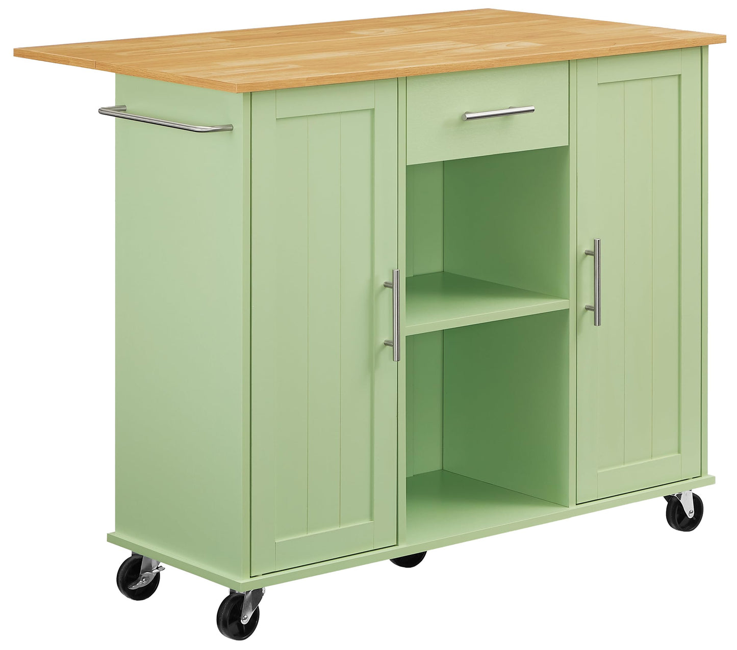Crosley Furniture Stella Rolling Storage Cart and Kitchen Island with Shelves, Microwave Stand, Coffee Bar, Mint/Natural