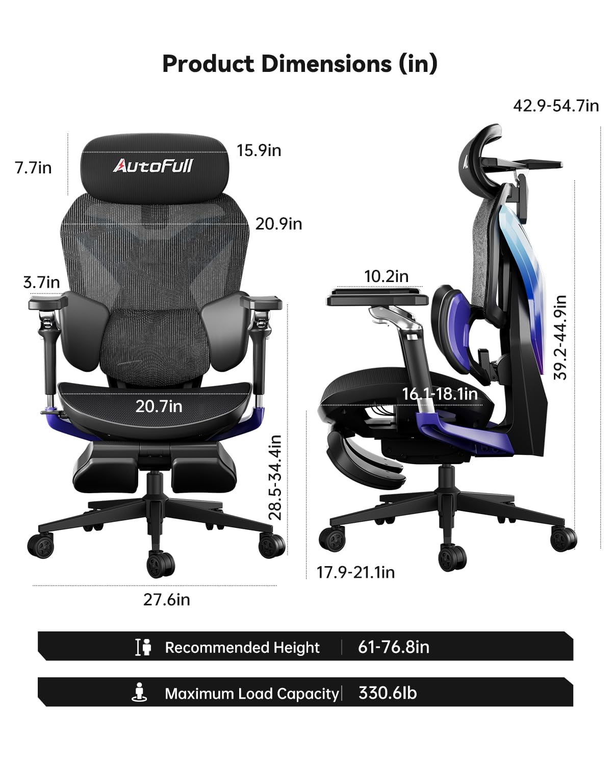 Autofull G7 Gaming Chair - 3-Zone Lumbar, 22-Point Adjustment, Breathable Mesh, Custom Backplate, 720° Armrests, BIFMA Certified Ergonomic, 140° Recline, IGR Certified, Niko Endorsed - Gift for Gamers