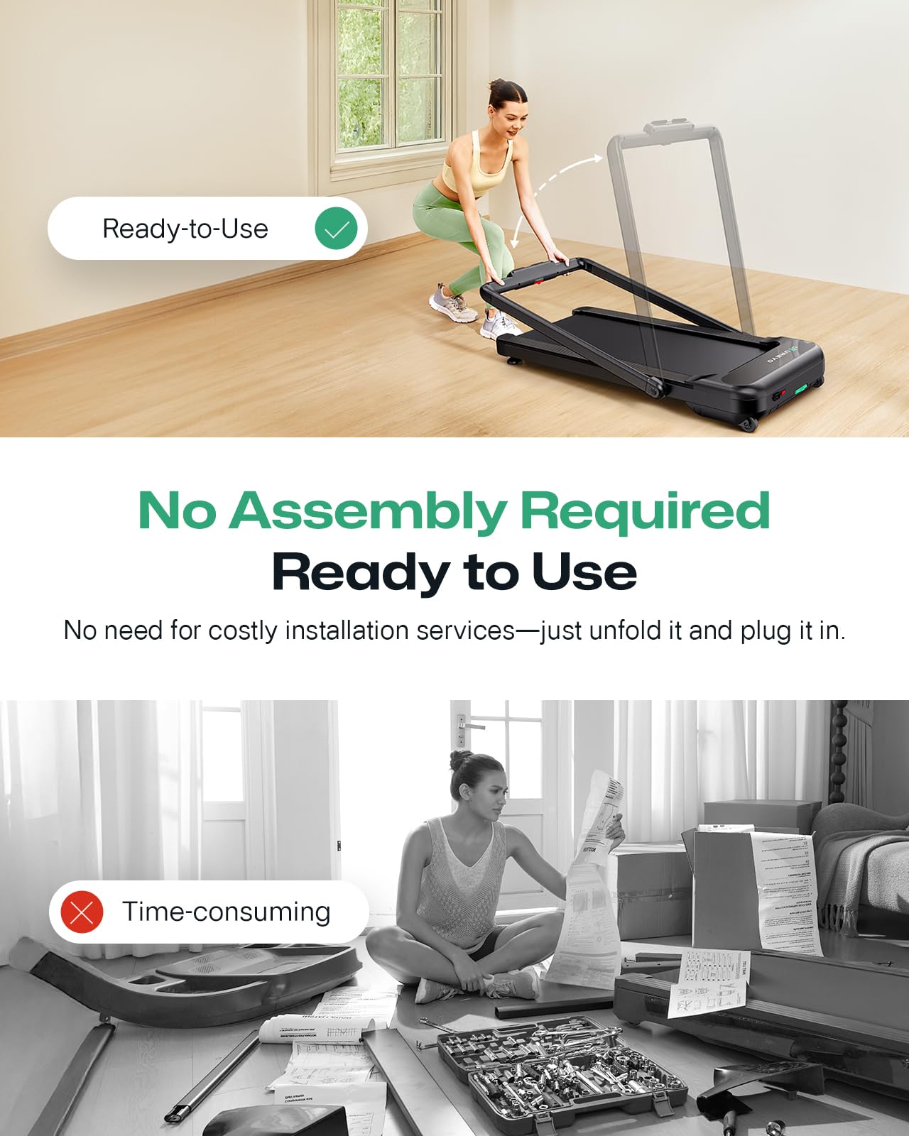 Smart Treadmill with 9% Auto Incline, Hiking and Running Walking Pad Treadmills for Home Office, Treadmill with UREVO APP, AI Powered Music Course, HIIT Programs Synced to Scenic Route, One-Click Mute