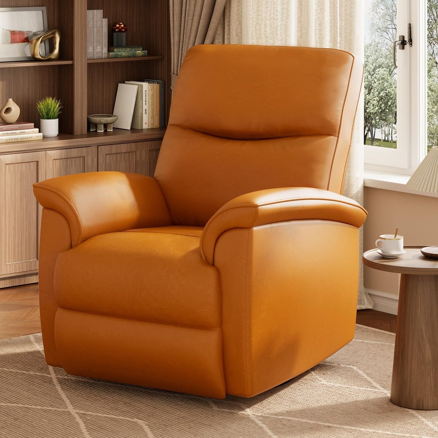 Leather Recliner Chair for Adults Power Recliner with USB Charging Ports Electric Reclining Sofa for Living Room Home Theater Seating Bedroom (Vibrant Orange)