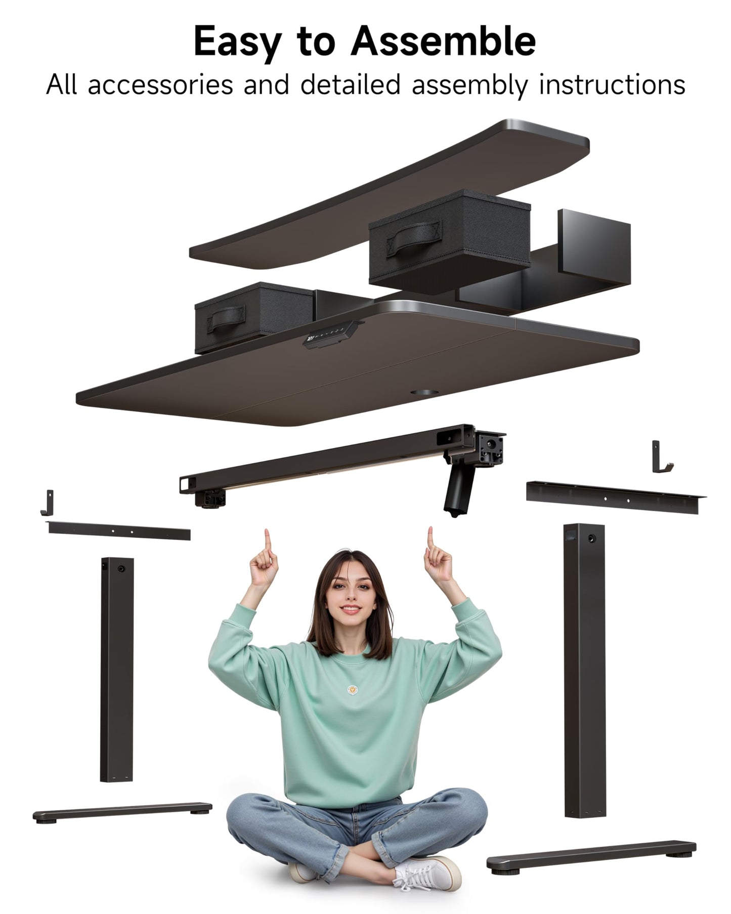 BIZUM Standing Desk with 2 Drawers Computer Desk-Stand up Desk Home Office Gaming Memory Desks C-Clamp Mount Compatible, 48x24 Inch Black