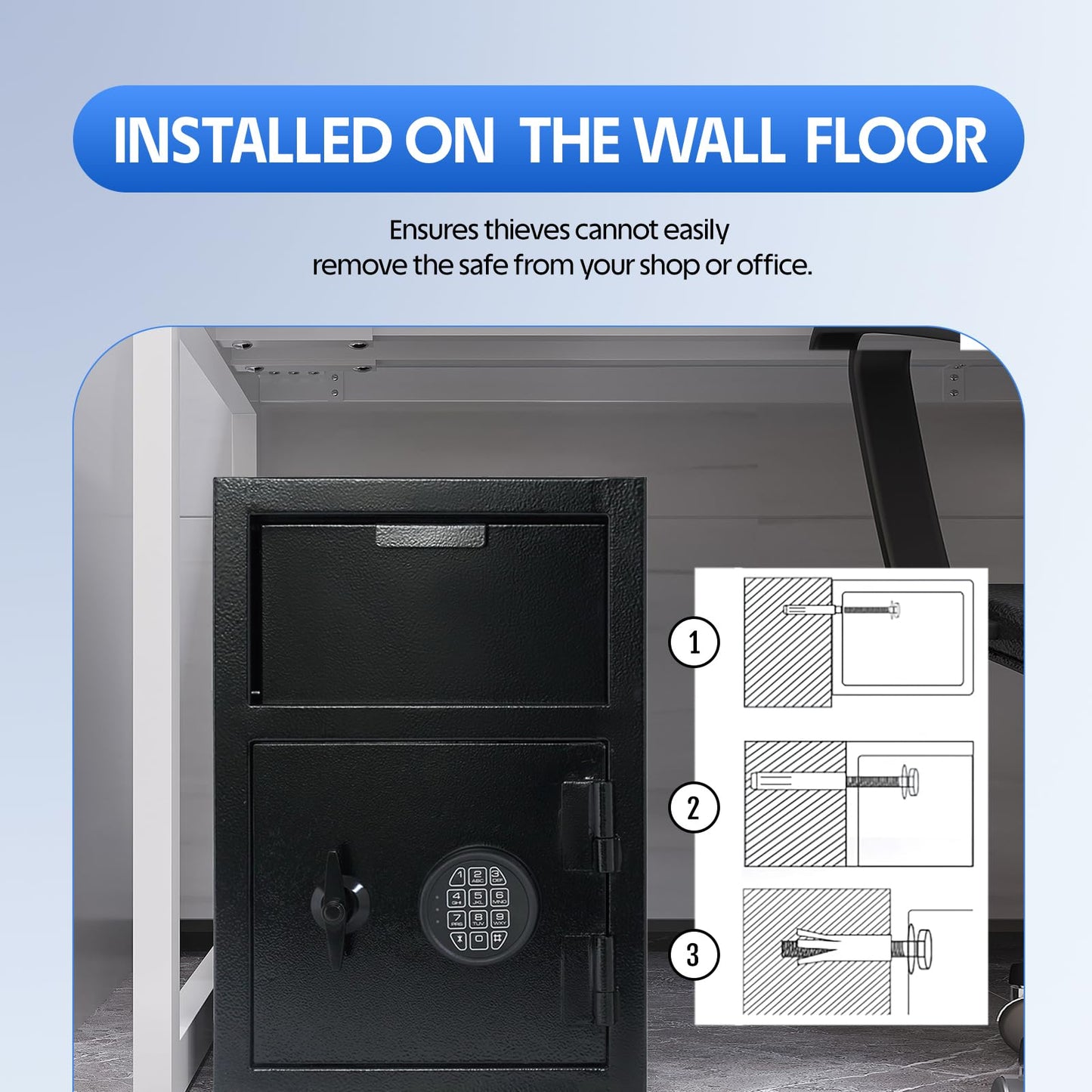 Drop Safe for Business Depository Cash Safes with Drop Slot 2.6 CUB Money Safe Box with Digital Combination and Anti-Fishing for Home Office Hotel Restaurant
