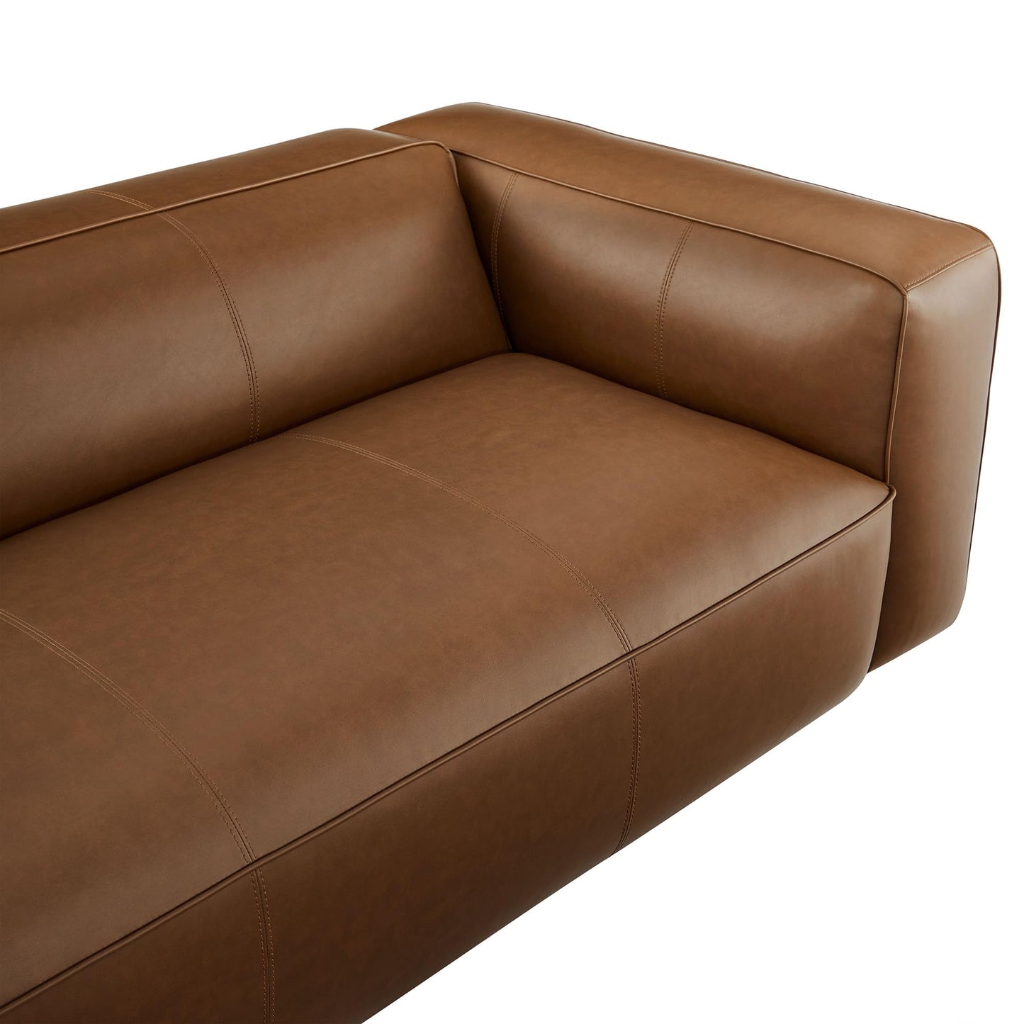 Modway Auren Vegan Leather Sofa in Coffee - Faux Leather Couch - Comfy Modern PU Leather Sofa - Oversized Mid Century Modern Couch for Living Room, Apartment, Loft