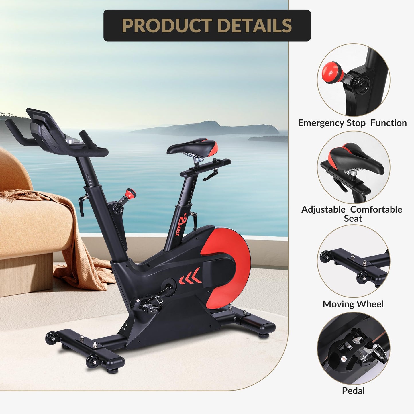 MERXENG Indoor Cycling Bike, Stationary Bike with Electromagnetic Control & Smart Knob Resistance, 28lbs Rear Flywheel, LCD Monitor, iPad Mount & Seat Cushion for Home Cardio Workout