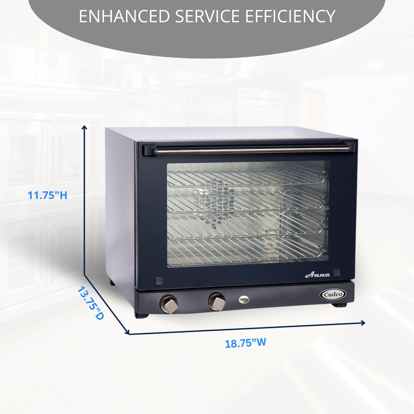 Cadco OV-023 Compact Half Size Convection Oven with Manual Controls, 208-240-Volt/2700-Watt, Stainless/Black, For Commercial Use, 120 lbs.