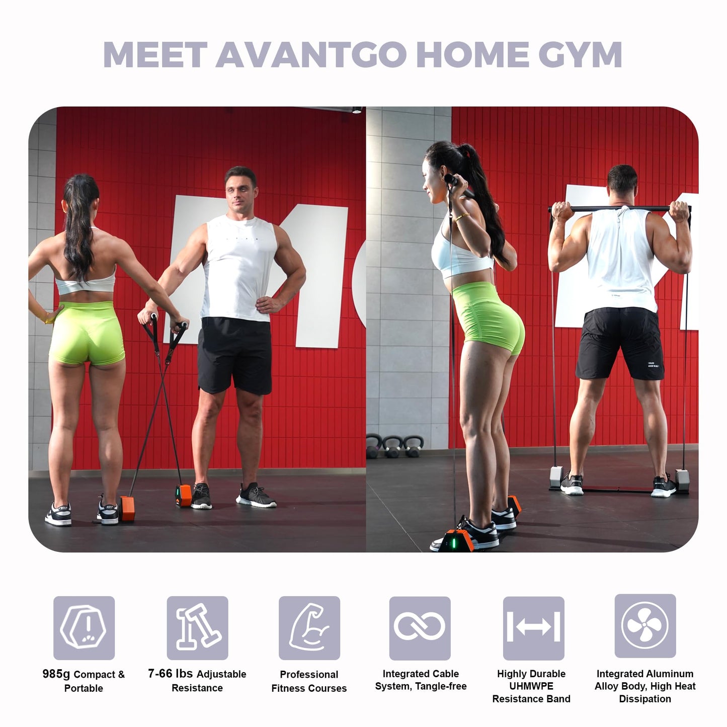 AVANTGO Portable Home Gym, Multifunctional Cable Fitness Machine, Resistance Adjustable Functional Trainer, App & Bluetooth Connection, Full Body Workouts, Fitness Anywhere, Gray