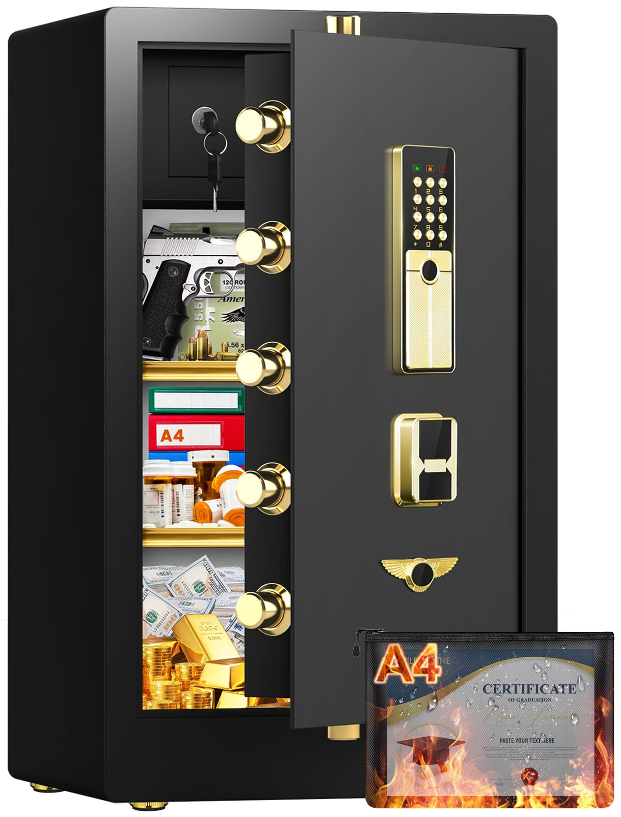 8.5 Cuft Heavy Duty Home Safes Fireproof Waterproof, Extra Large Fireproof Safe Box, Anti-theft Fire Proof Safe with Dual alarms, Hidden bottom lock box, Security Safes for Office Business