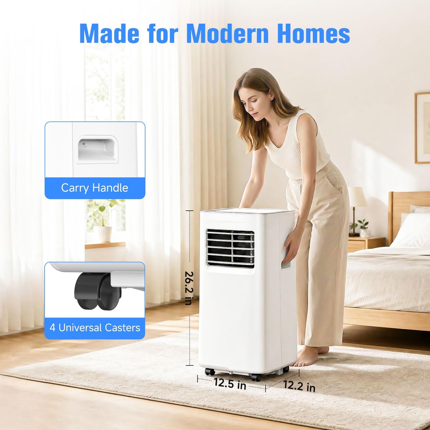 Portable Air Conditioner, 3-in-1 8500 BTU AC Unit with Fan & Dehumidifier – Quiet Cooling for Bedroom, Home Office up to 450 sq.ft, Includes Complete Window Mount Kit