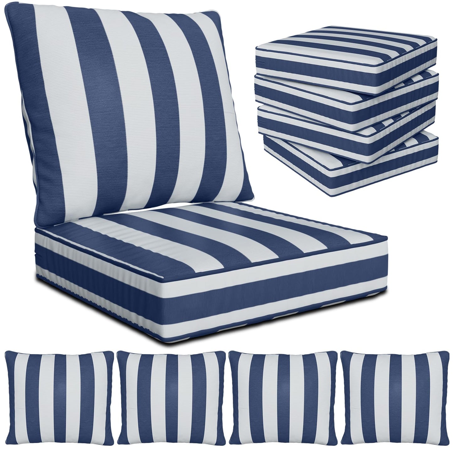 Suionryorid 24" x 24" x 6" Outdoor Deep Seat Cushions Set - 4 Set Waterproof & Fade Resistant Patio Furniture Replacement Cushions, Non-Slip Outdoor Cushions Fit Loveseats, Couches, Chairs, and Sofas