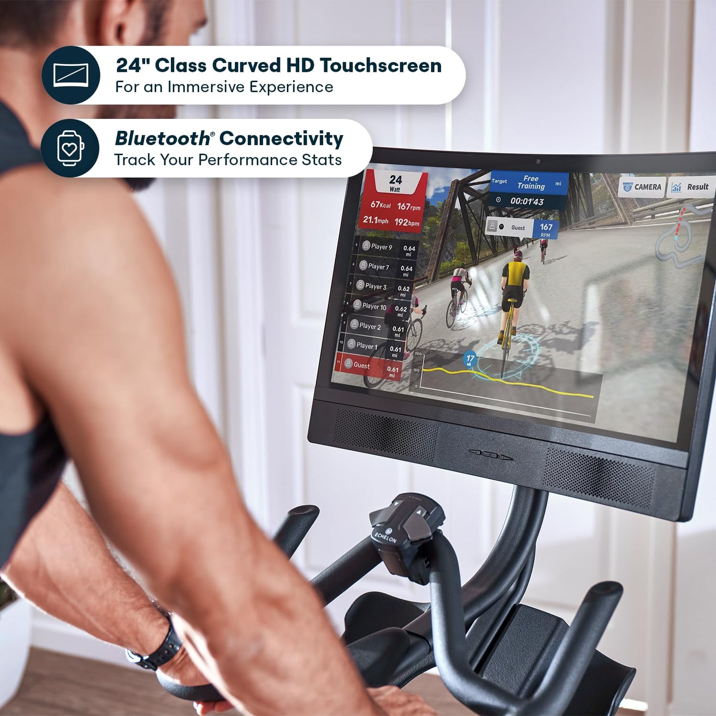 Echelon Connect EX-8s Smart Exercise Bike with 24 Inch HD Touchscreen, LED Flywheel, Bluetooth, 32 Resistance Levels, SPD Pedals, USB Port, Dumbbell Holders & Free 30-Day Echelon Fit App Membership