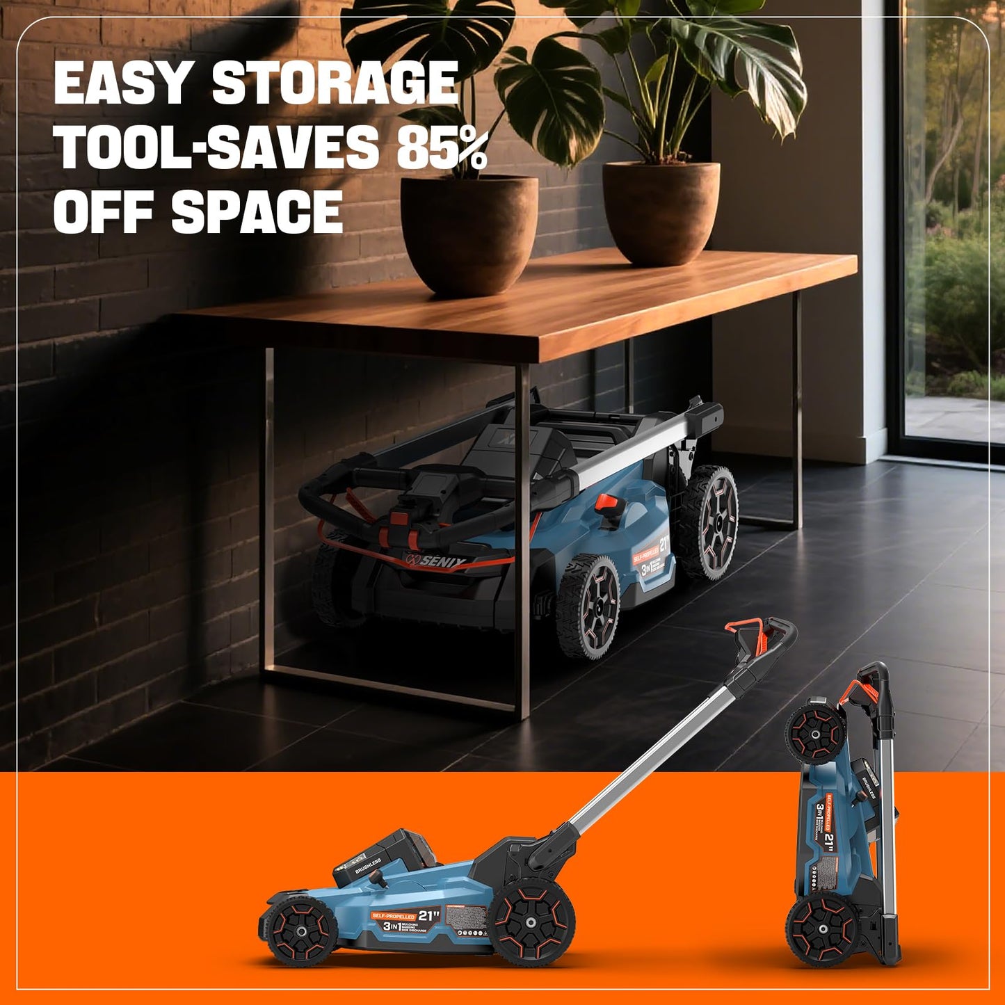 SENIX X6 60 Volt Max* 21-Inch 3-in-1 Cordless Push Lawn Mower,Self-Propelled,with Bagging,Mulching,Side Discharge,Height Adjustment,Smart Display,8Ah Lithium-ion Battery&Charger Included (LPSX6-H)