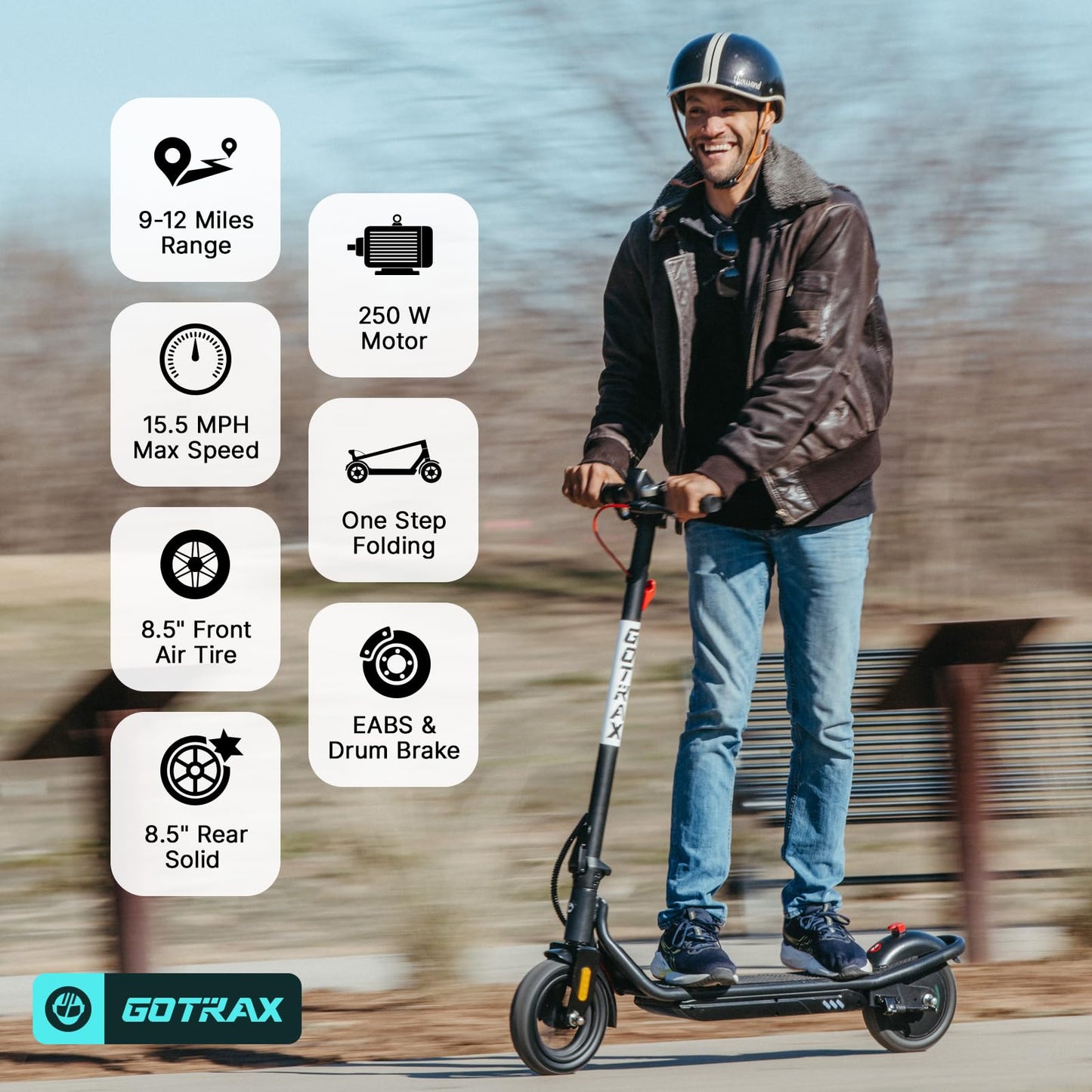 Gotrax Electric Scooter for Adults, Max 12 Mile Range & 15.5Mph by 250W Motor, 8.5" Front Air & Rear Solid Tires, Max Load 220lbs & Big Display with Cruise Control, Foldable EScooter EABS & Drum Brake