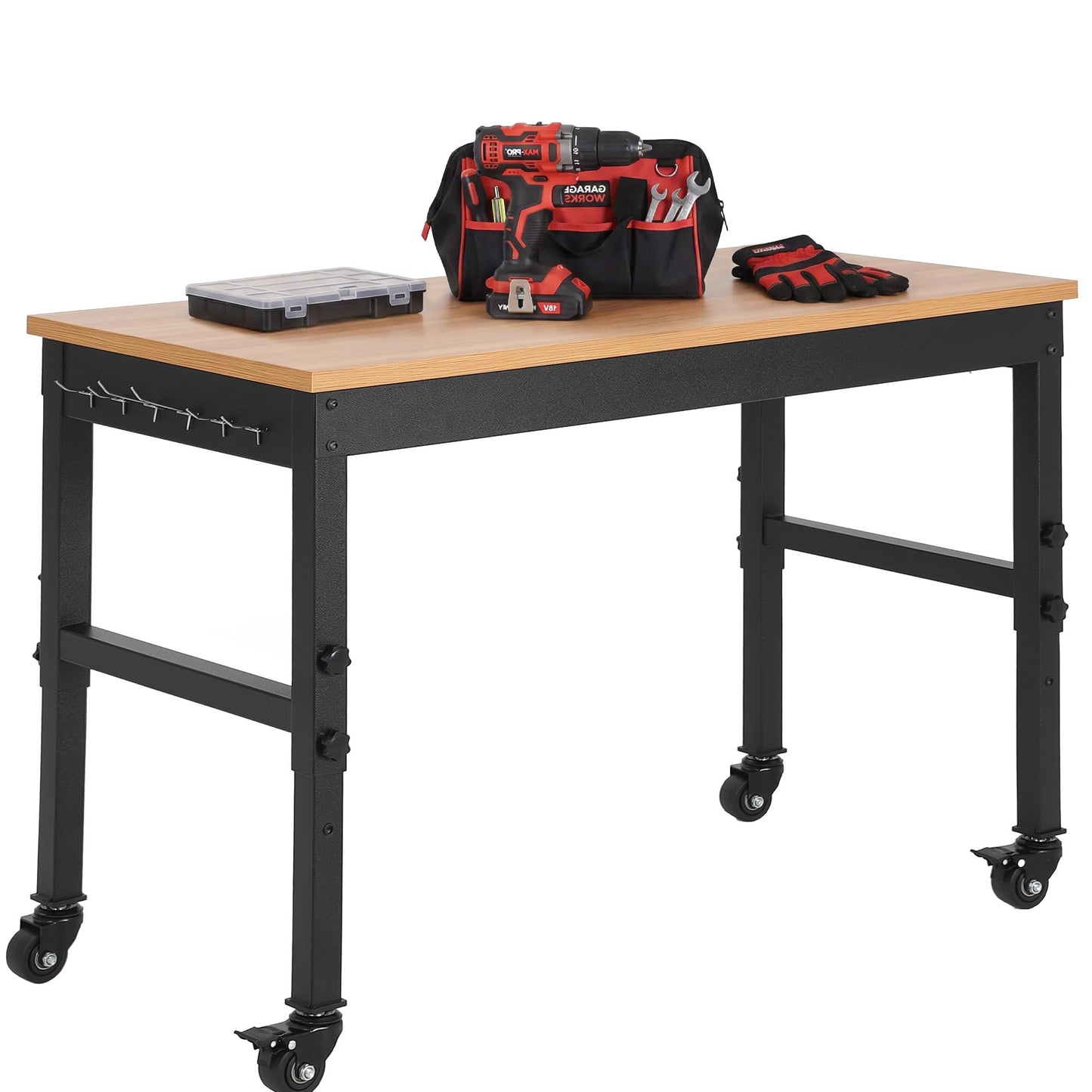 48" Workbench for Garage,2200 lbs Capacity, Adjustable 29.5"-37",4 Wheels