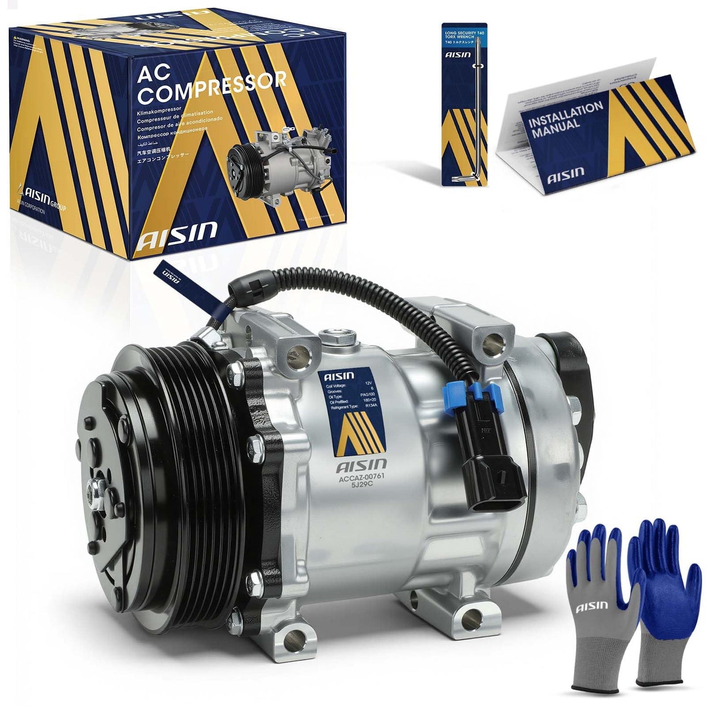 AISIN AFTERMARKET ACCAZ-00761 Air Conditioner AC Compressor - Compatible with Freightliner Classic XL 02-07, Century Class 02-07, FS65 96-06, M2 106 Columbia 03-06 - with 6-Pulley Groove, with Clutch