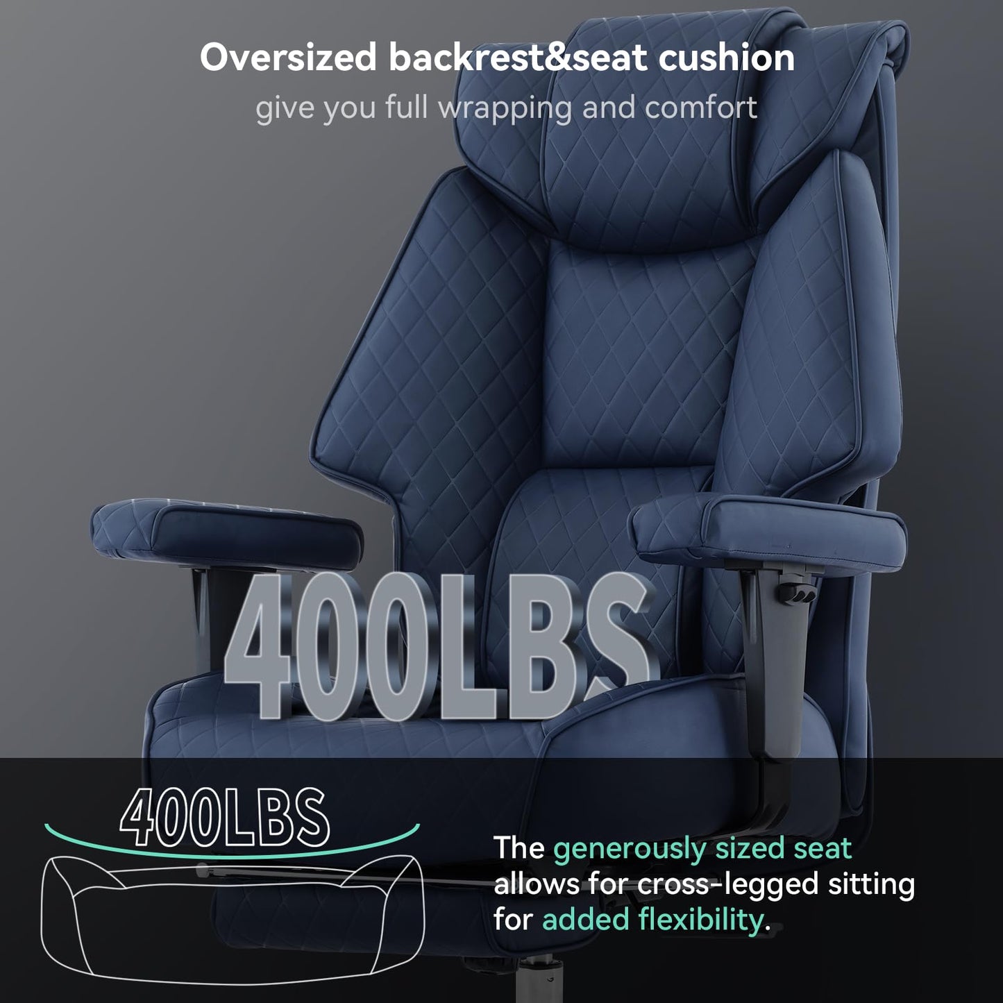 EXCEBET Big and Tall Office Chair with Footrest, PU Leather High Back Executive Office Chair 400lbs, Ergonomic Computer Chairs Lumbar Support for Heavy People (Blue)