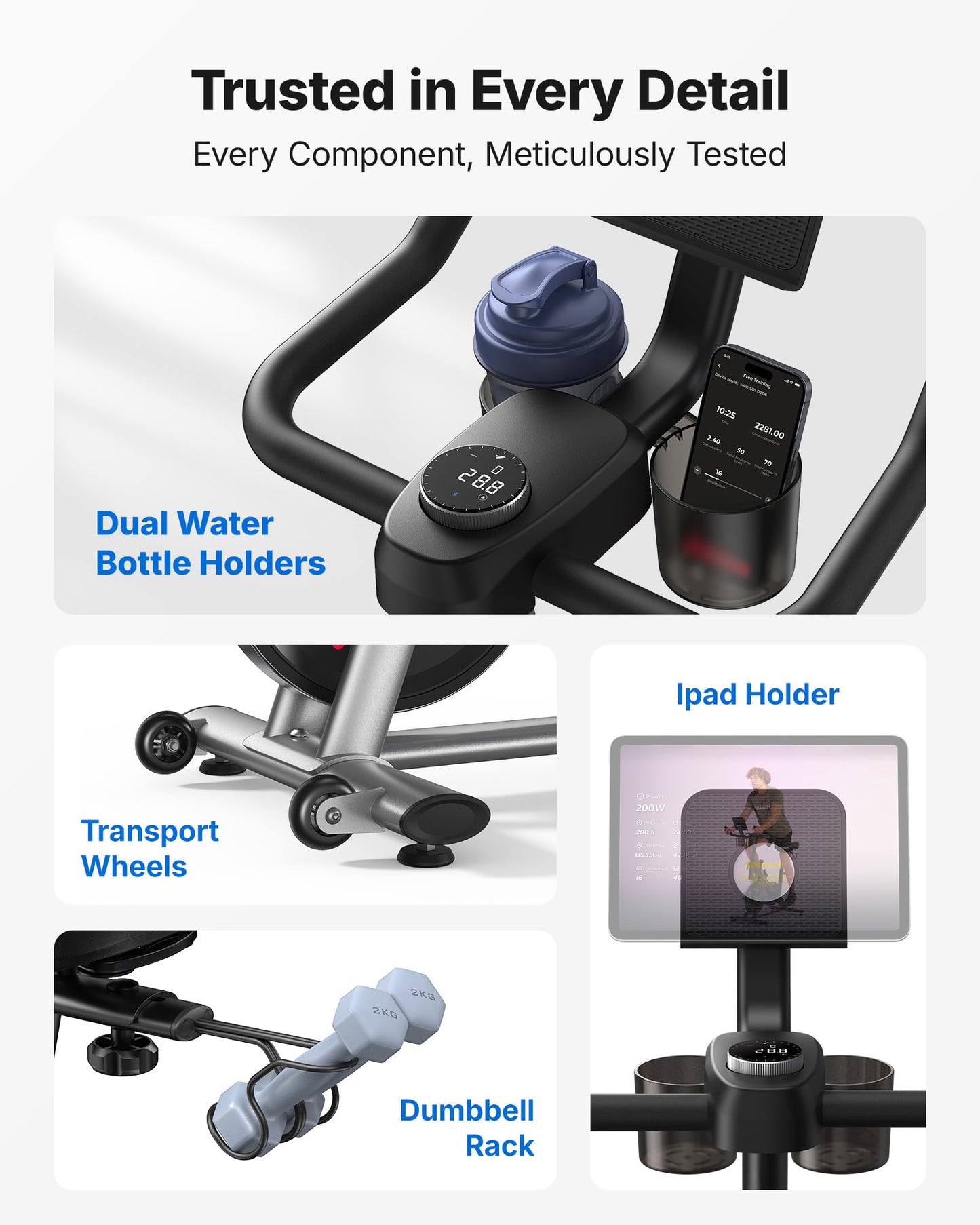 Merach Exercise Bike, Magnetic Friction Stationary Bike with Brake Pad and Exclusive App, Low Noise Indoor Cycling Bike with 300lbs Weight Capacity, Tablet Mount and Fitness Courses for Weight Loss