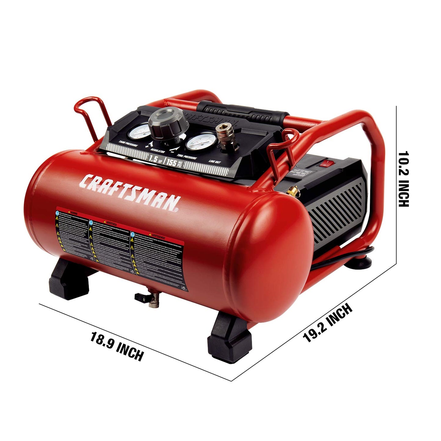Craftsman Air Compressor 3 Gallon Portable Hotdog Air Compressor, Max 155 PSI 2.6 CFM@90psi Oil-Free Electric Workshop Air Compressors, CMXECXA0200341