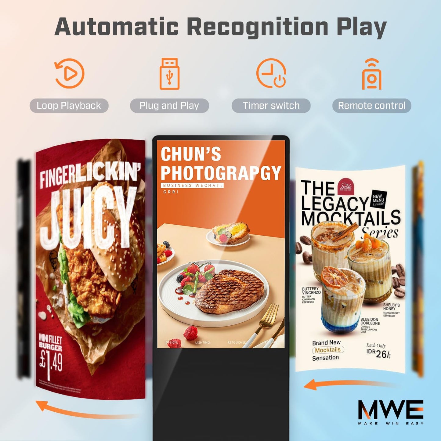 MWE 65 Inch 4K Touchscreen Kiosk, Indoor Floor Standing Digital Signage Displays, Advertising Display LCD Kiosk, Interactive Display Poster Android System with Auto Media Player, HDMI/USB/WIFI