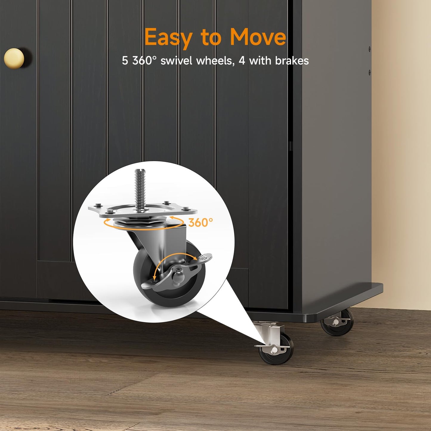 ComfyCorner 60" Rolling Large Kitchen Island on Wheels with Extendable Table, Drop Leaf & Power Outlet, Mobile Kitchen Cart with Storage Cabinet, 2 Drawers, Spice Rack, Towel & Knife Holder, Black