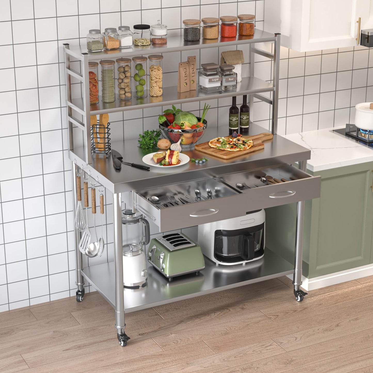 JFHID Stainless Steel Table with Drawer & Shelf, 48”x24” Kitchen Prep Table