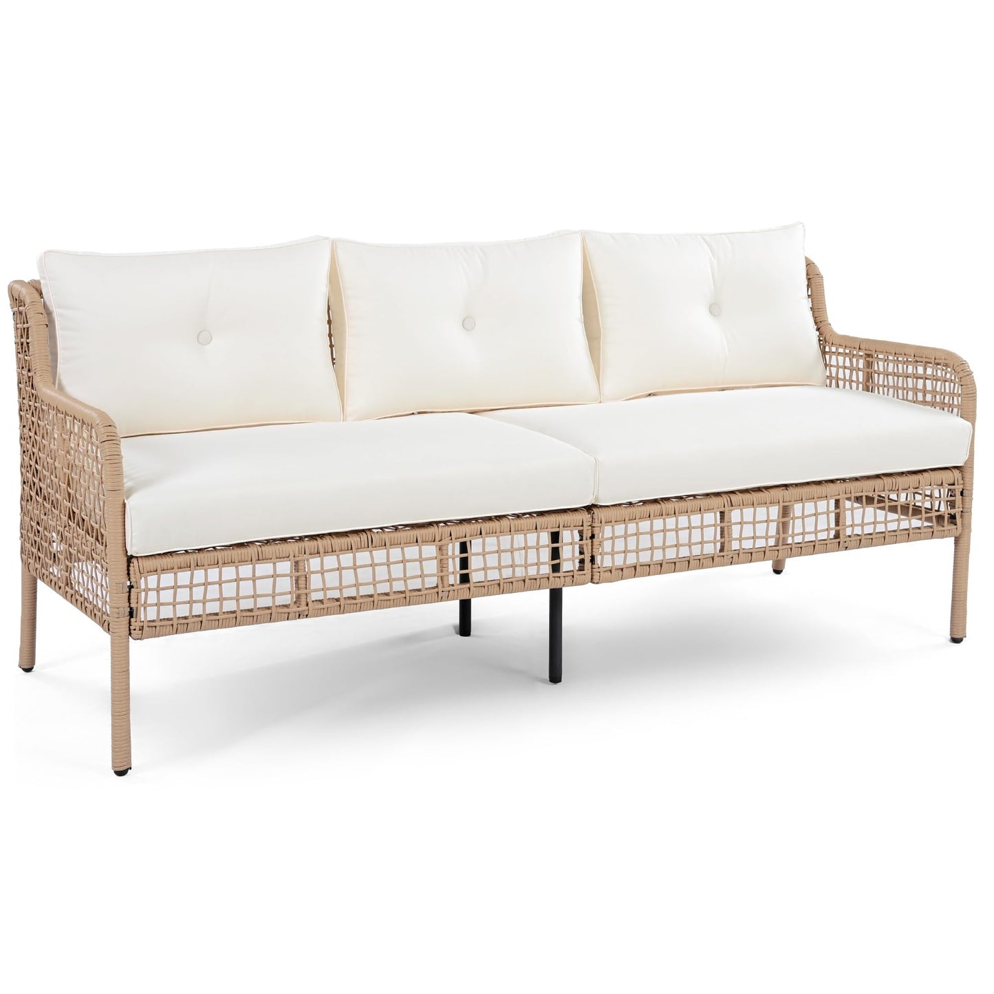 Merax 4 Pieces Patio Furniture Set for 5-Person, 2 Swivel Chairs + 3 Seater Couch Sofa + Rectangle Coffee Table, Sectional Rattan Wicker Outdoor Conversation Set for Poolside Backyard Deck, Beige