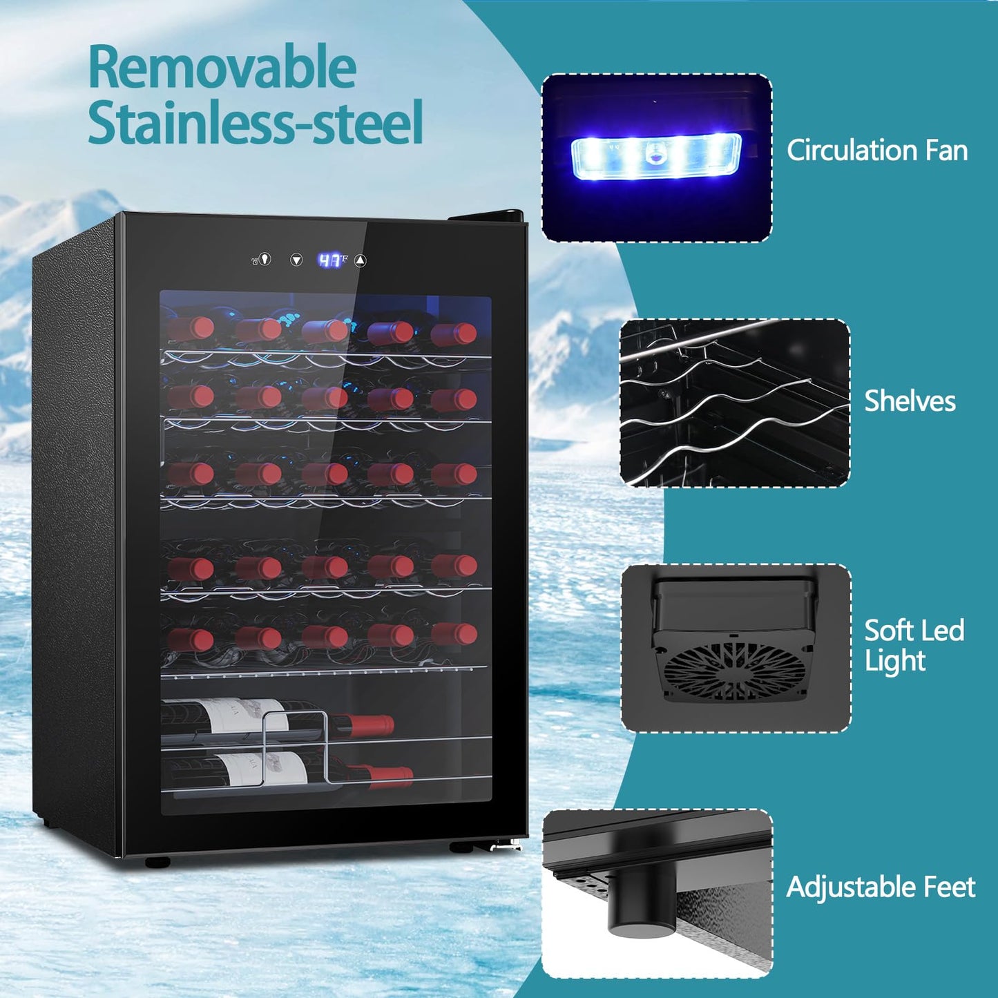 COWSAR 37 Bottle Wine Fridge, Freestanding Commercial Beverage Refrigerator with Smart Temp Control, 4.45 Cu.Ft Mini Fridge Wine Cooler with Child Lock& Wavy Wire Shelves for Kitchen Bar, Black