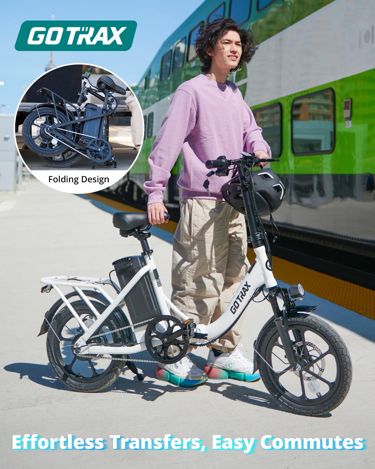 Gotrax S4 16" Folding Electric Bike, Max Range 28Miles(Pedal-Assist) &15.5Mph Power by 350W Motor, Front Suspension&Adjustable Seat and Handlebar, Commuter Electric Bicycle for Adults White