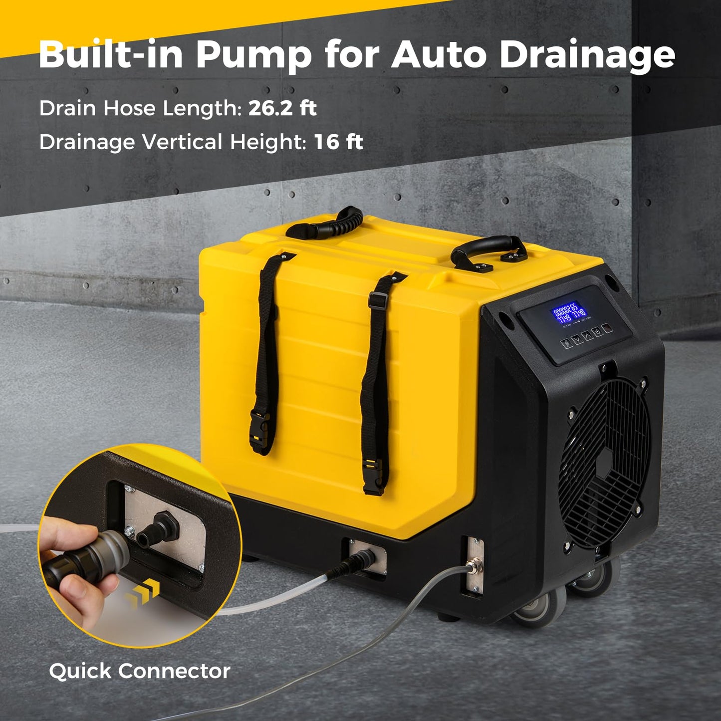 COSTWAY 190 PPD Commercial Dehumidifier with Pump, Rotational Molded Crawl Space Dehumidifier with 26Ft Drain Hose for Water Damage Restoration, Basement (Yellow)