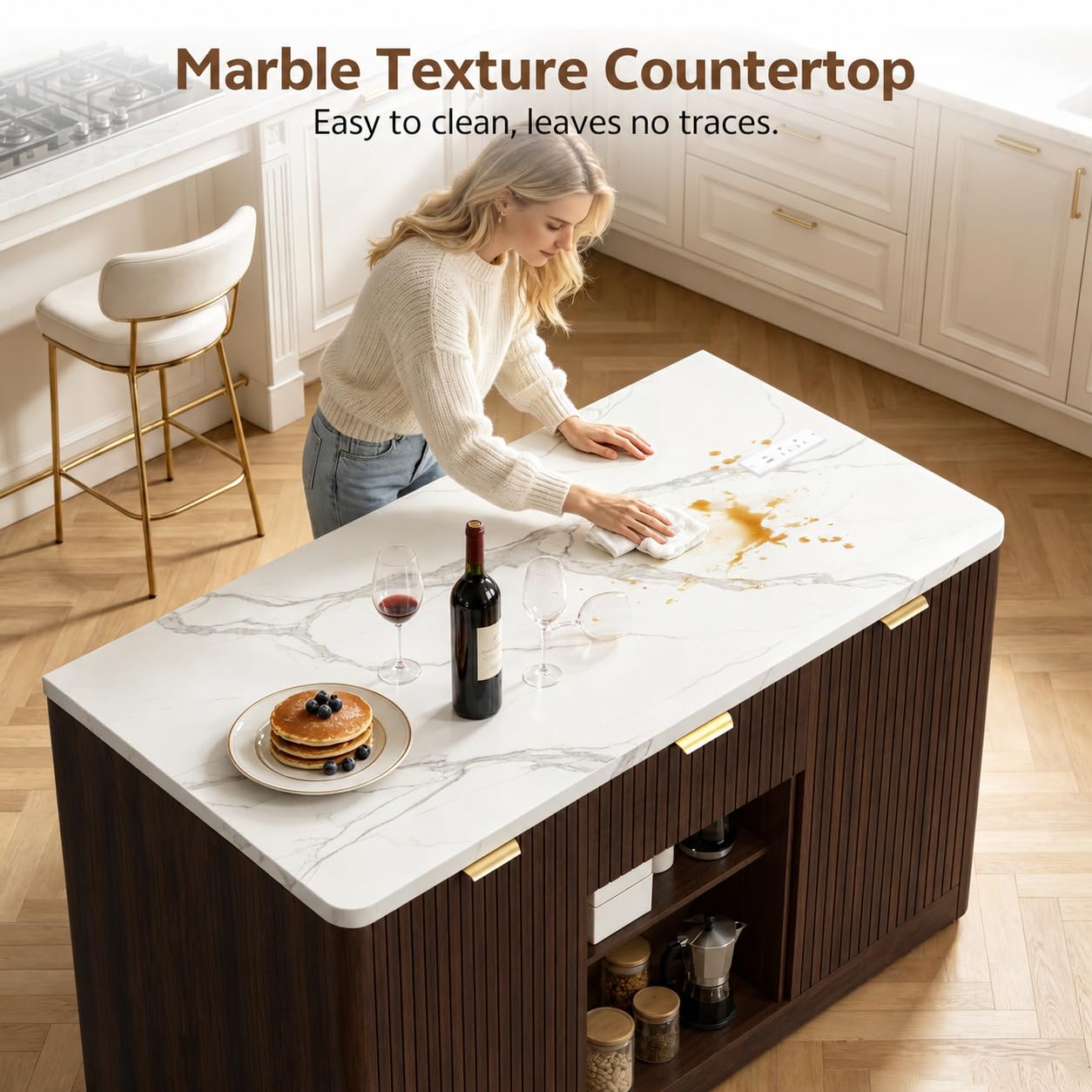 Homiflex Kitchen Island with Storage, 47" Island Table for Kitchen Large Kitchen Islands with Drawers Rolling Kitchen Island with Power Outlet & Adjustable Shelf Bar Cart for Dining Room- Walnut