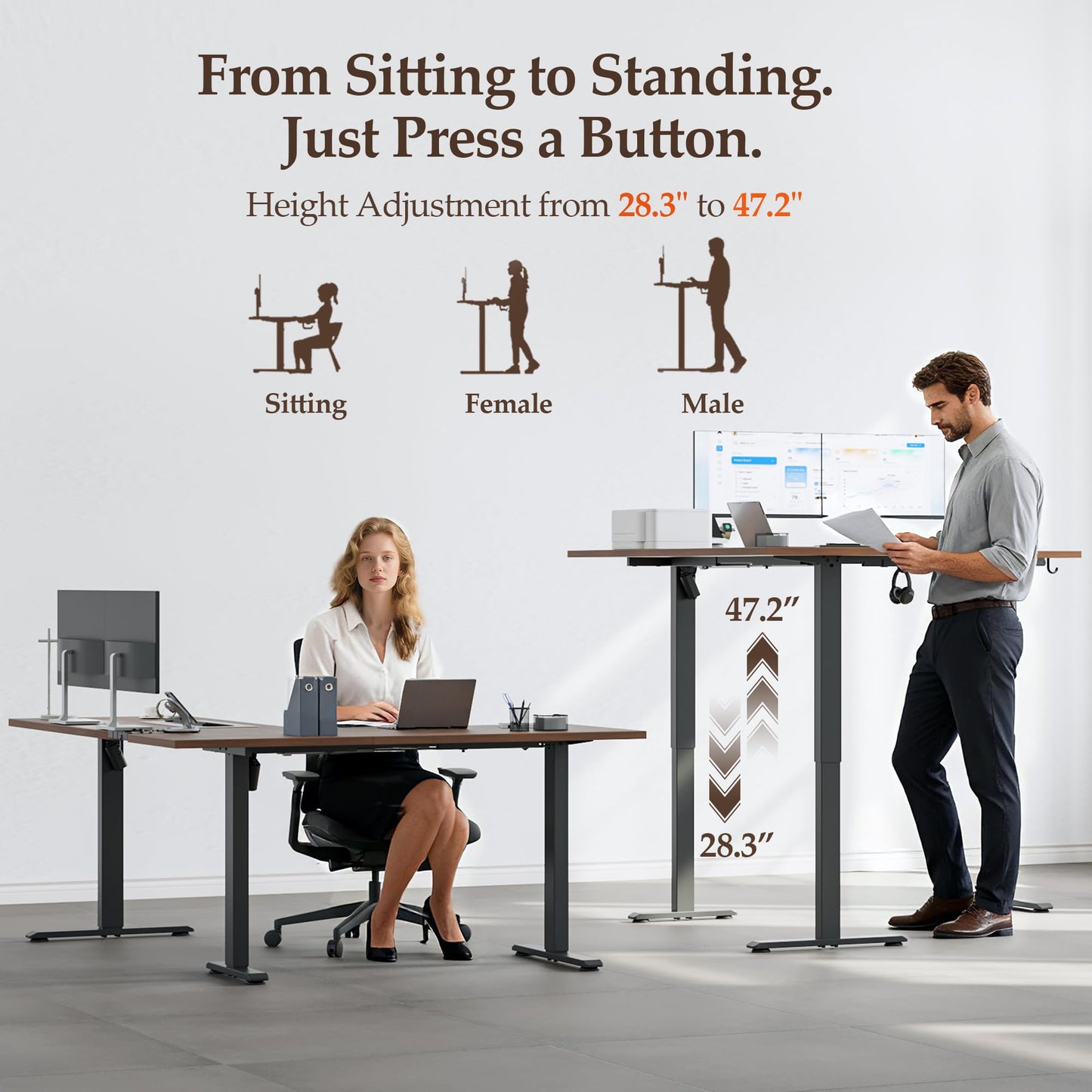 Klicelor L Shaped Standing Desk 73 x 60 Inch, Electric Height Adjustable Corner Desk for Home Office Workstation, Ergonomic Sit Stand Computer Table with Memory Controller, Dark Walnut