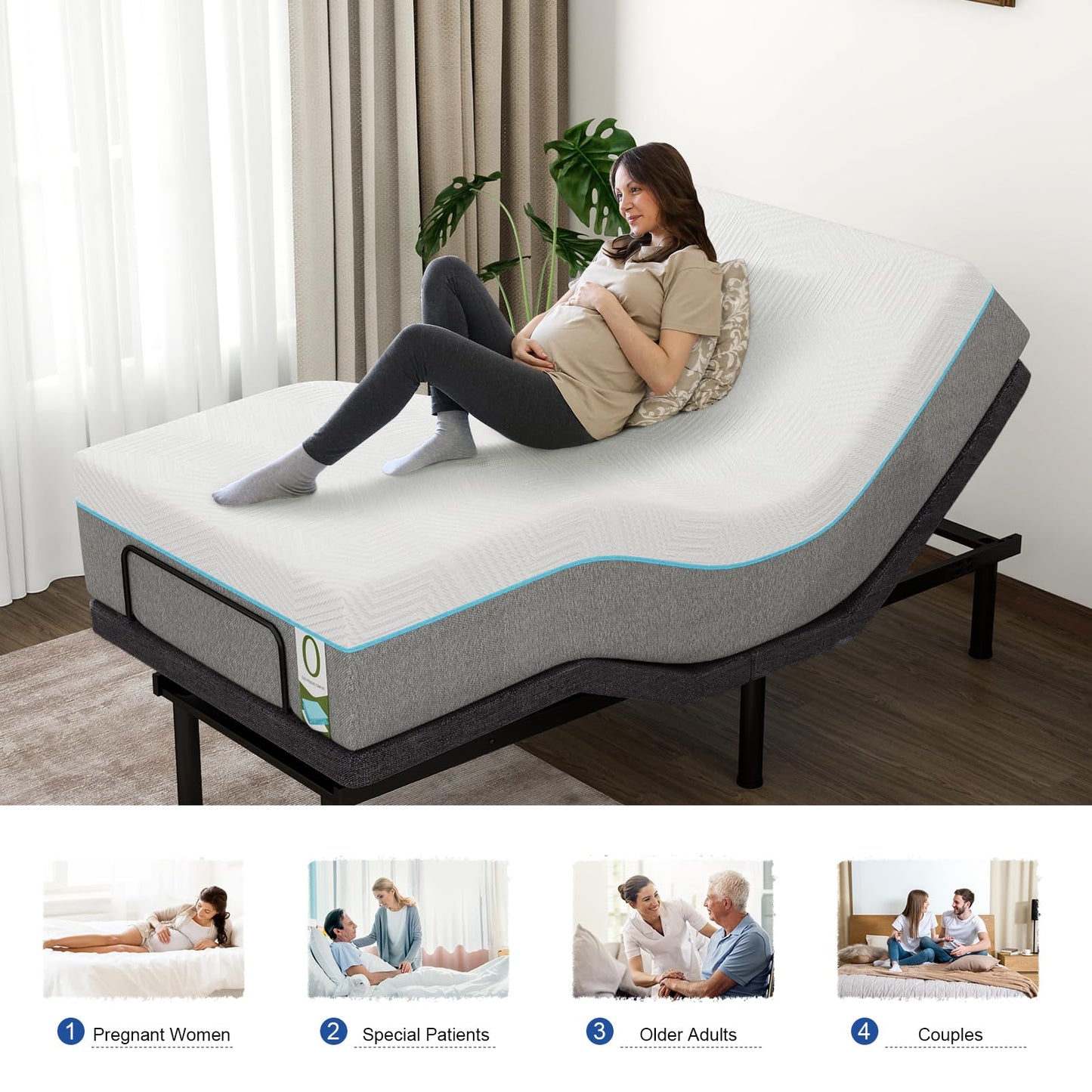 Vipbear Twin XL Adjustable Bed Frame with Mattress, 12" White Memory Foam Mattress – Electric Bed Base with Pillow-Tilt, Zero Gravity, Anti-Snore, Wireless Remote, USB Ports, Under-Bed Nightlight