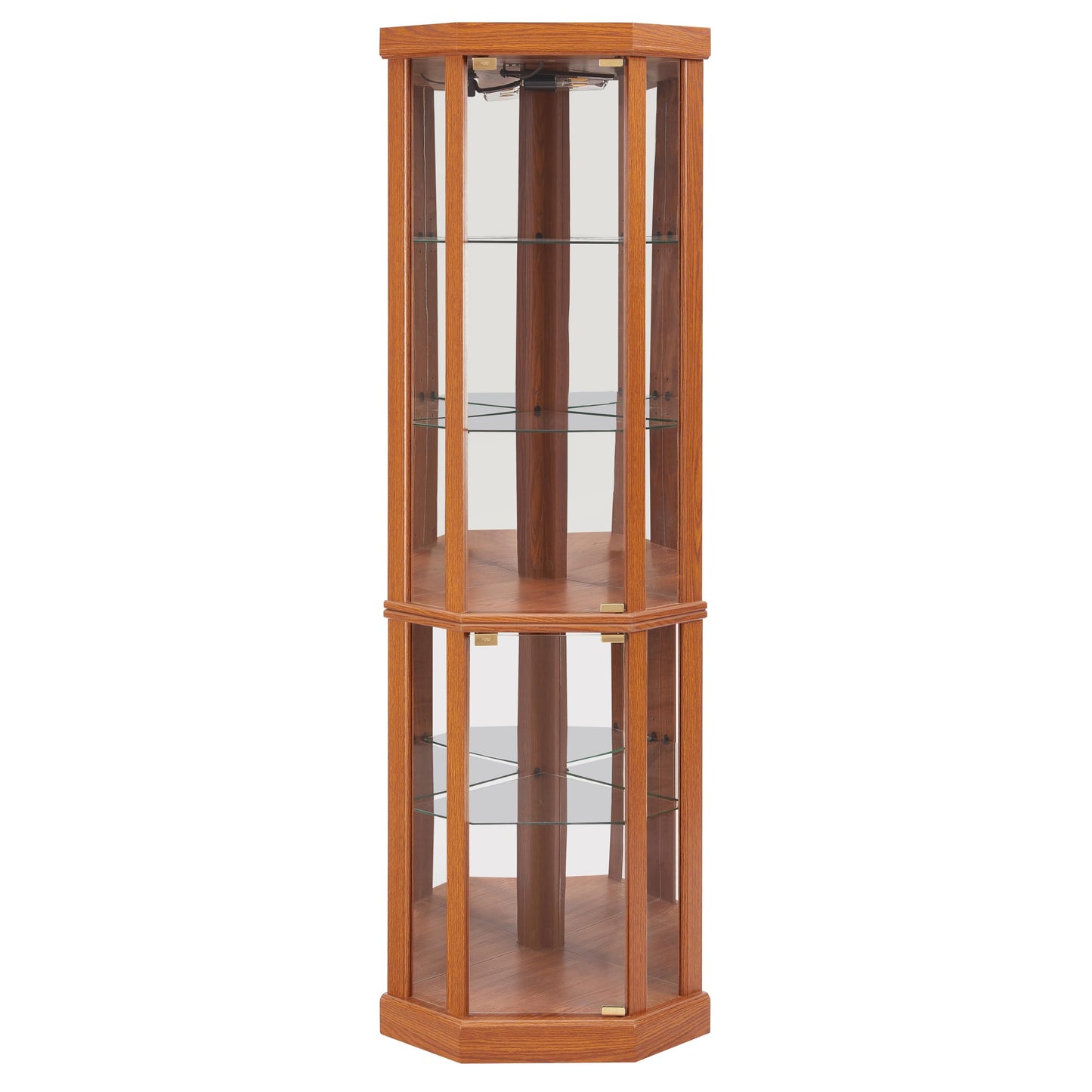 TRUNBACK Corner Curio Cabinet, 150lbs Heavy Duty Glass Display Cabinet with Light, 70" Tall 5-Tier Wine Bar China Cabinet with Tempered Glass Doors & Mirrored Back for Collectibles, Dark Oak