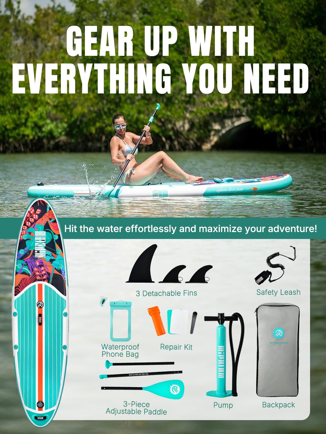Niphean Inflatable Stand Up Paddle Board with SUP Accessories, Anti-Slip EVA Deck, 10'6'' Inflatable Paddle Boards for Adults & Youth of All Skill Levels