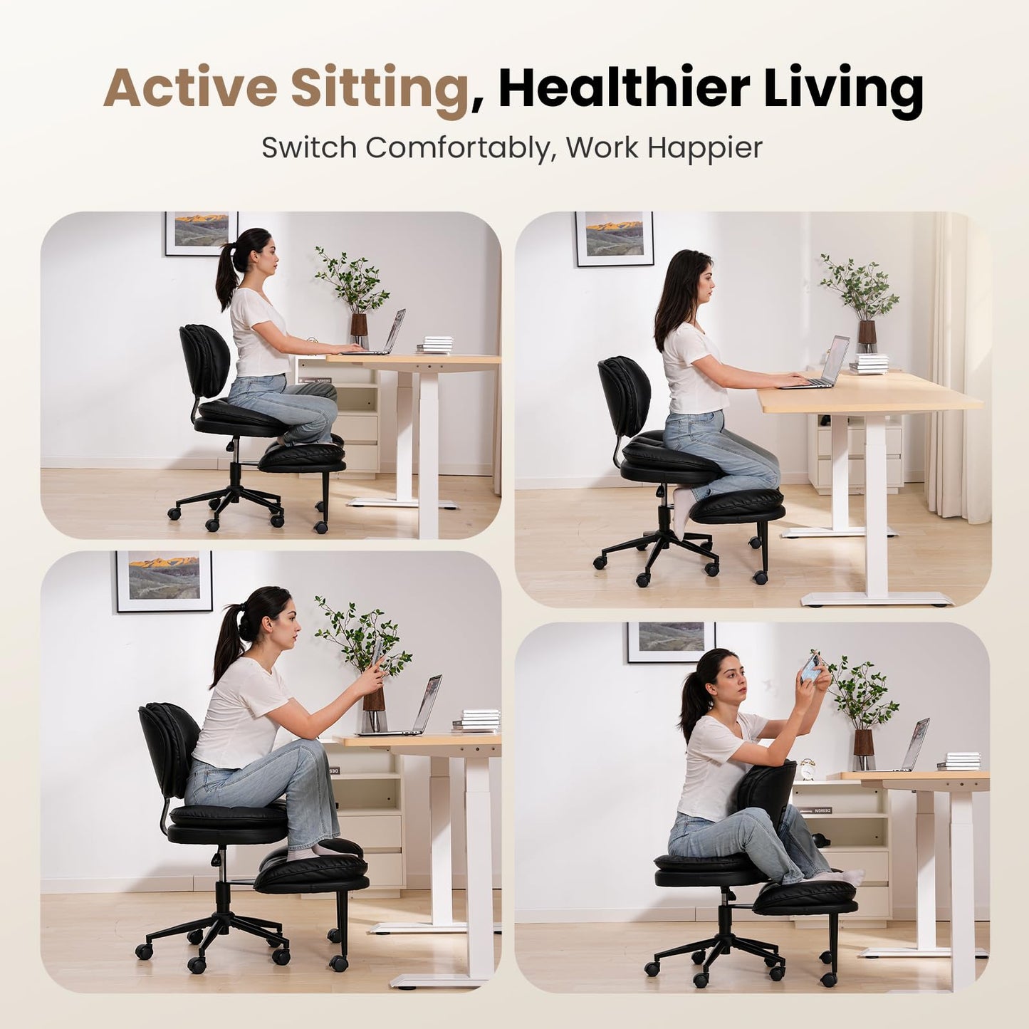 Extra-Wide & Tall Cross-Legged Office Chair – Deeply-Padded Cloud Seat, Ergonomic Back Support, Adjustable Height for ADHD & Meditation