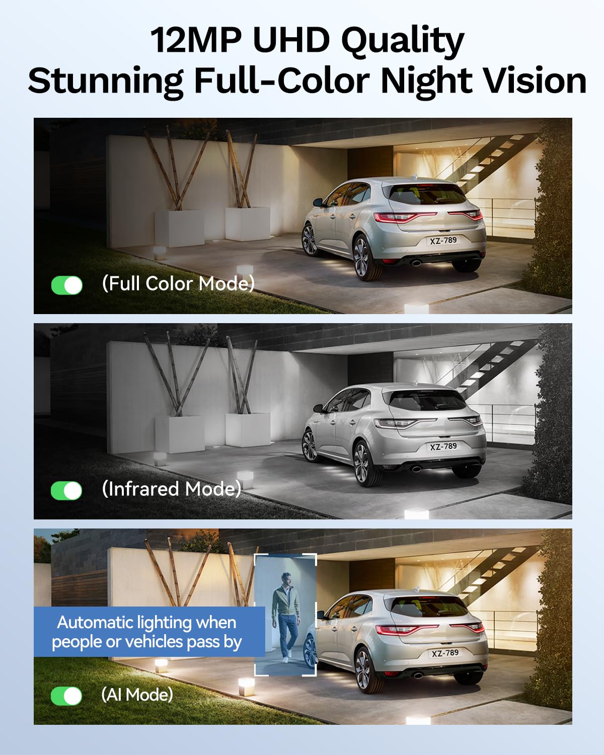 [12MP Ultra HD] LongPlus 12MP Ultra HD PoE Security Camera System, 4 Pcs Outdoor IP Cameras, 132°Wide View & Full Color Night Vision, Smart AI Human Vehicle Detection, 8CH NVR with 2TB HDD