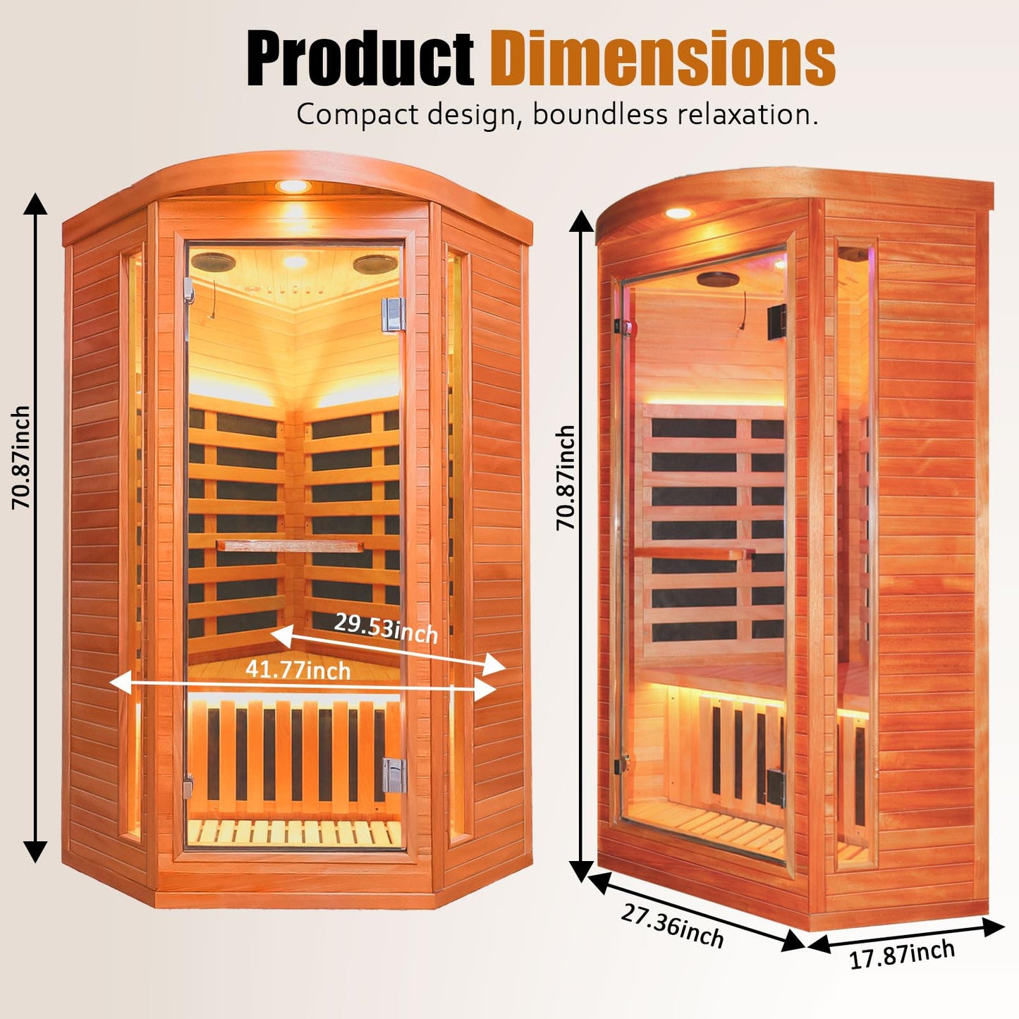 ToTibuy Corner Sauna Far Infrared Sauna 1 Person Home Saunas Indoor Wood Spa Room 1300W 120V with Red Light Bluetooth Speakers 37.4" x 37.4" x 70.9"