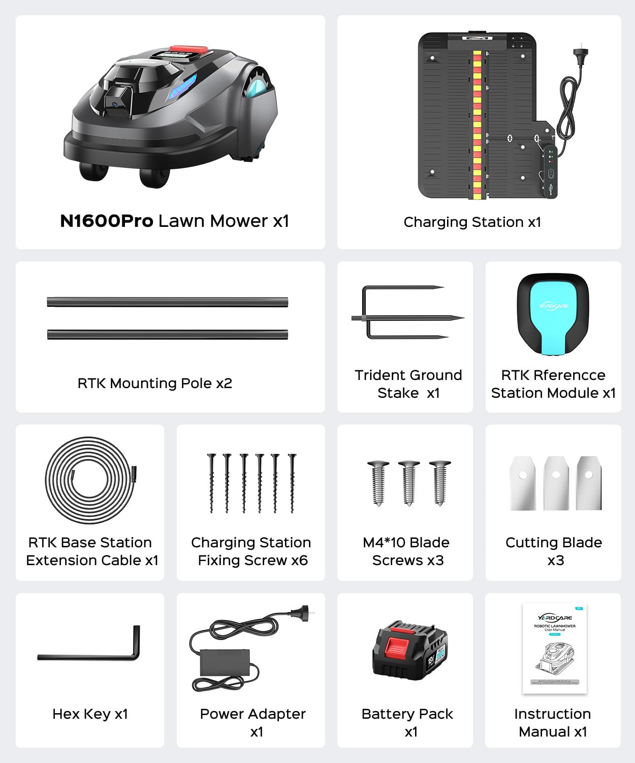 YARDCARE N1600 PRO Wireless Robotic Lawn Mower, RTK & Vision Navigation, Up to 0.4 Acre Coverage, Smart App Control, Multi-Zone Mapping, Systematic Mowing Robot