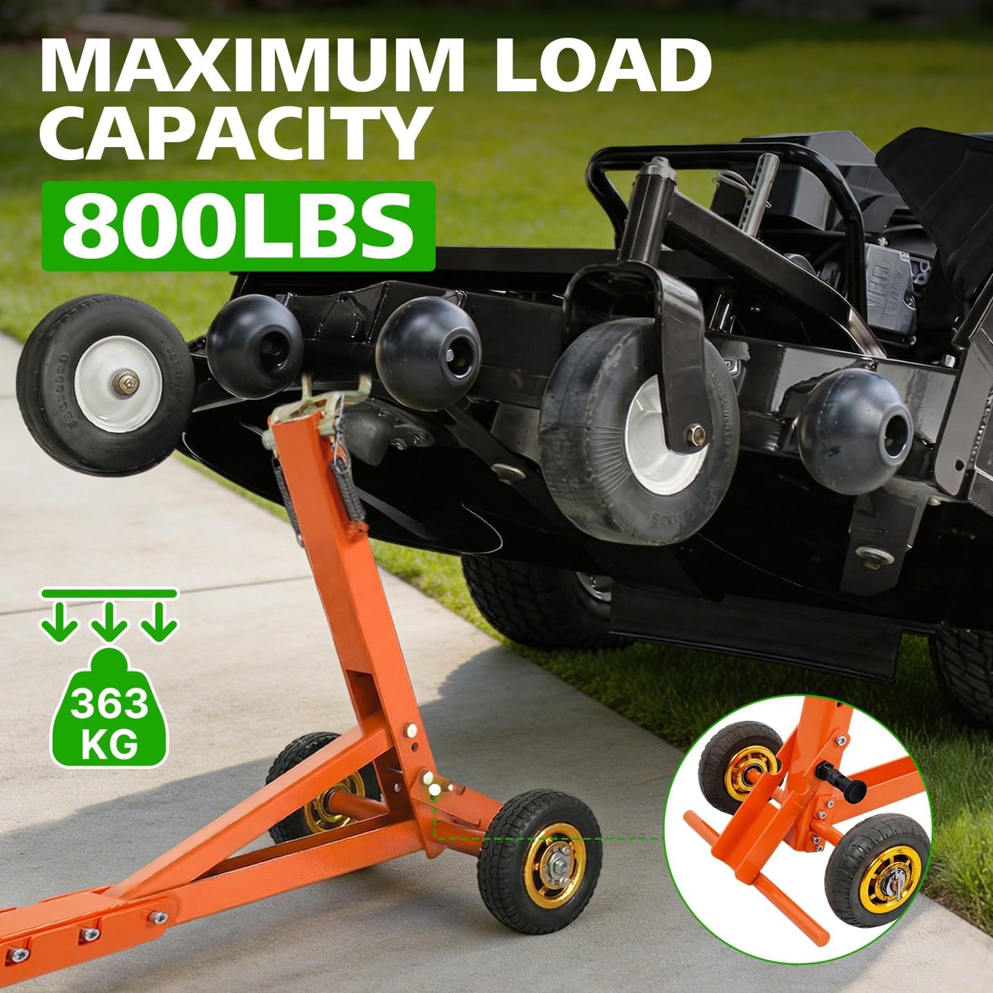 800 Lb Lawn Mower Lift Jack, Foldable Heavy Duty Zero Turn Mower Jack