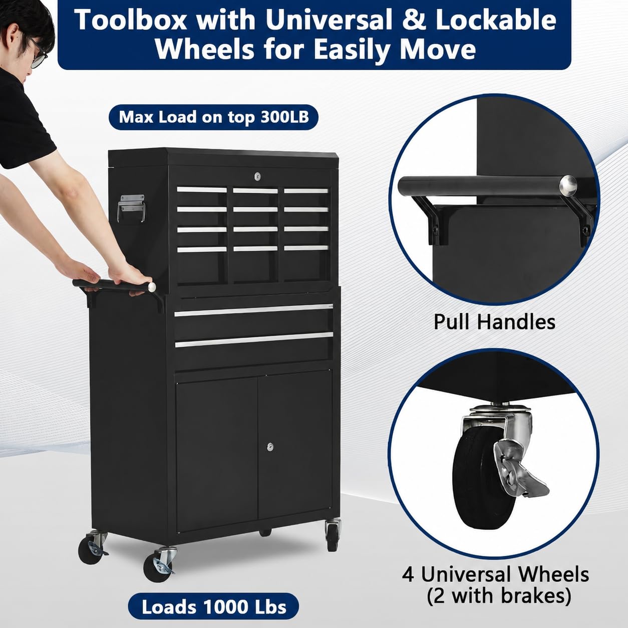 Rolling Tool Chest, 8-Drawer Tool Box Organizer, Lockable Steel Tool Cart
