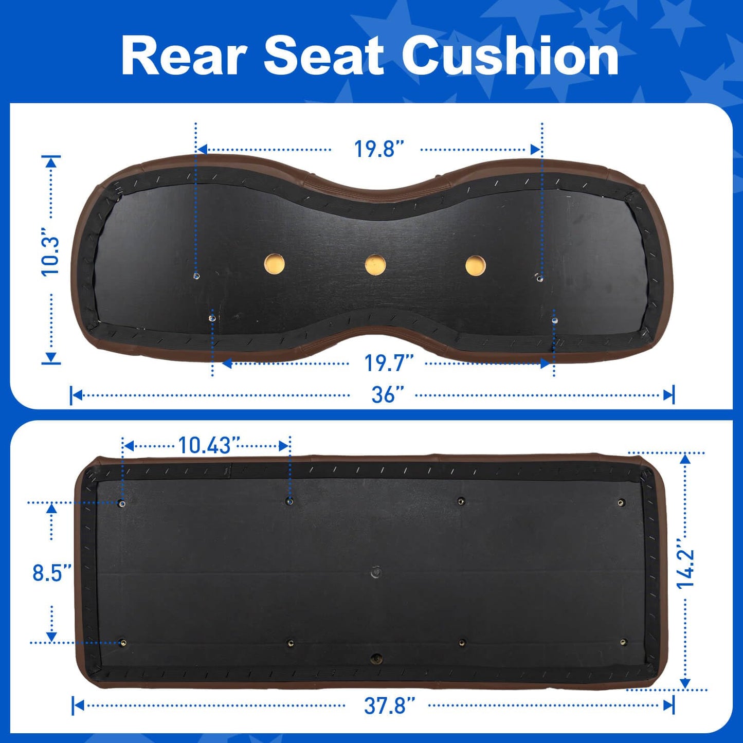 NOKINS Golf Cart Premium Front and Rear Seat Cushion Kit,Seat Back & Seat Bottom Cushion Assembly (Coffee Brown, Fits Aftermarket Standard Rear Seat)