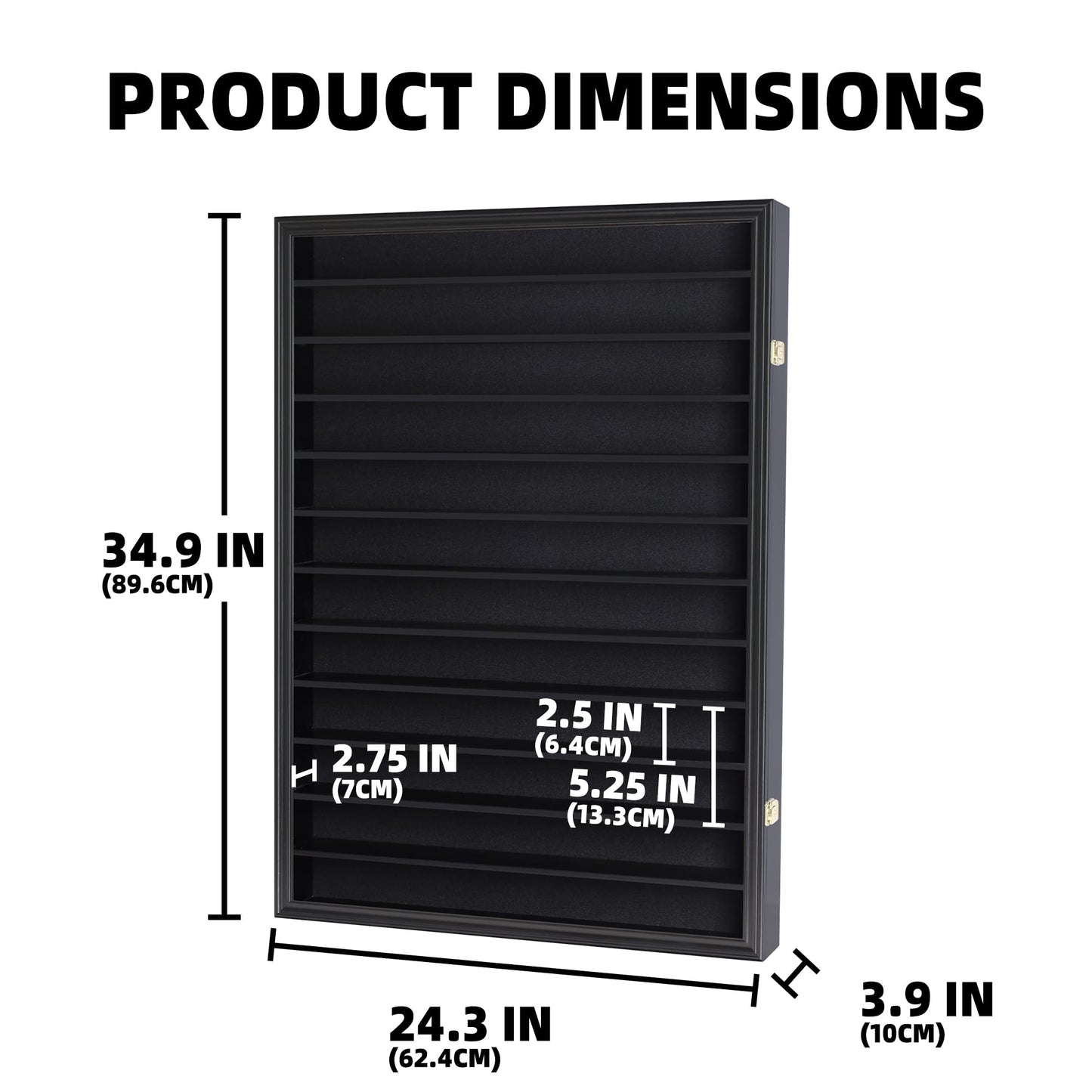 Large 144 Shot Glass Display Case Rack Solid Wood Cabinet Holder Wall Curio Cabinet Shadow Box for Action Figures Small Figurines - Lockable with UV Protection Door - Black Finish