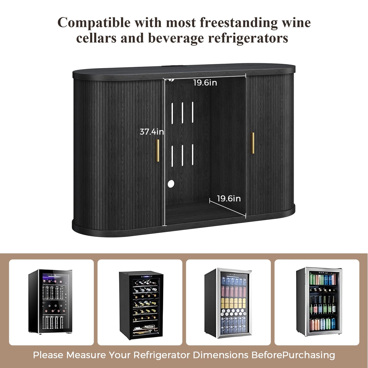 Jocoevol 53" Fluted Wine Bar Cabinet with Sliding Doors, Coffee Bar Cabinet with Charging Station & Glass Holder, Modern Liquor Whiskey Buffet Sideboard for Dining Room, Living Room, Kitchen (Black)
